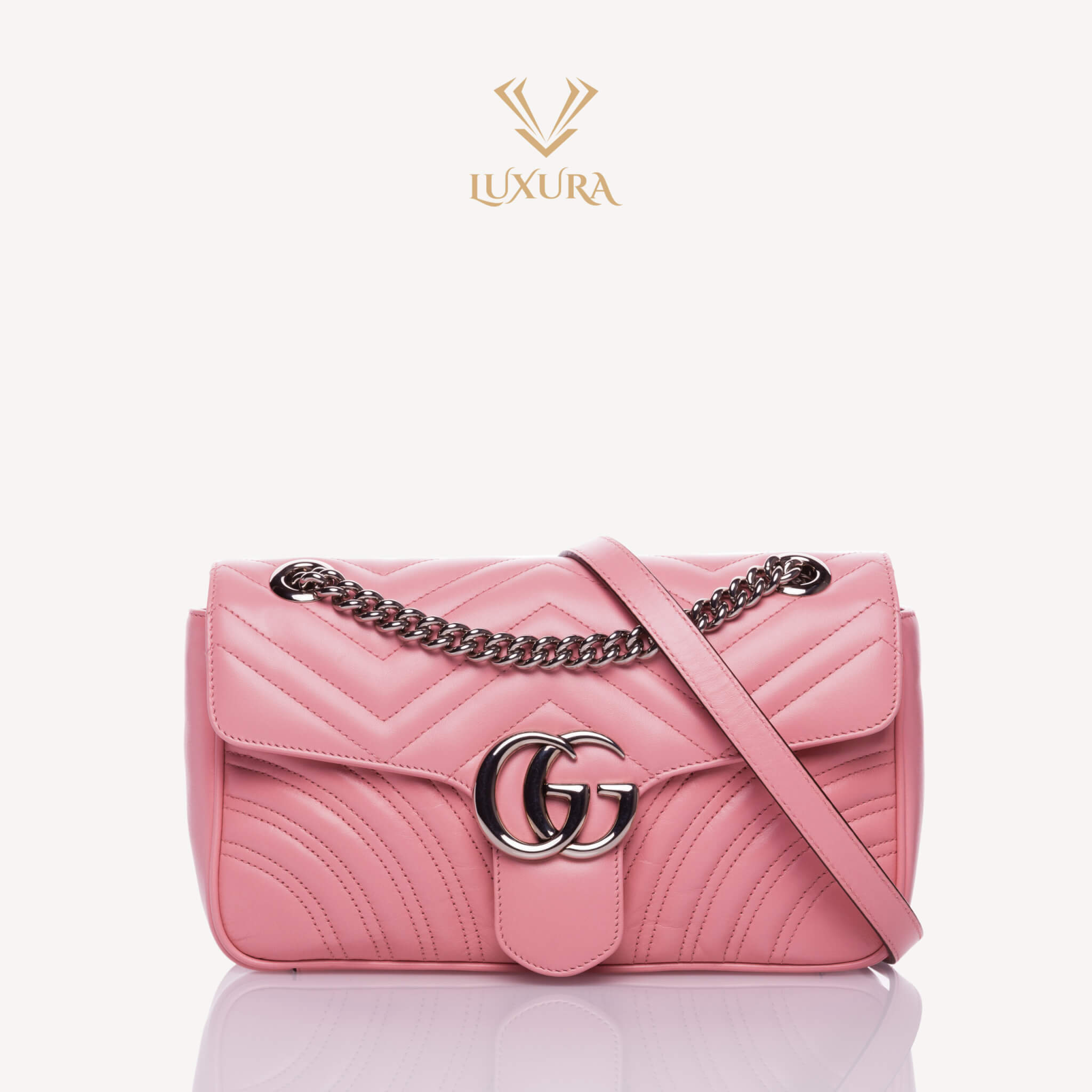 Genti | GUCCI GG Marmont small matelasse shoulder pastel pink bag