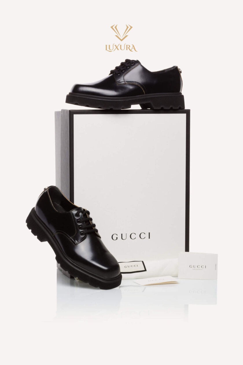 Vinerea Exclusiva | GUCCI Mystras Leather Derby Shoes Black 40 ( 27 cm )