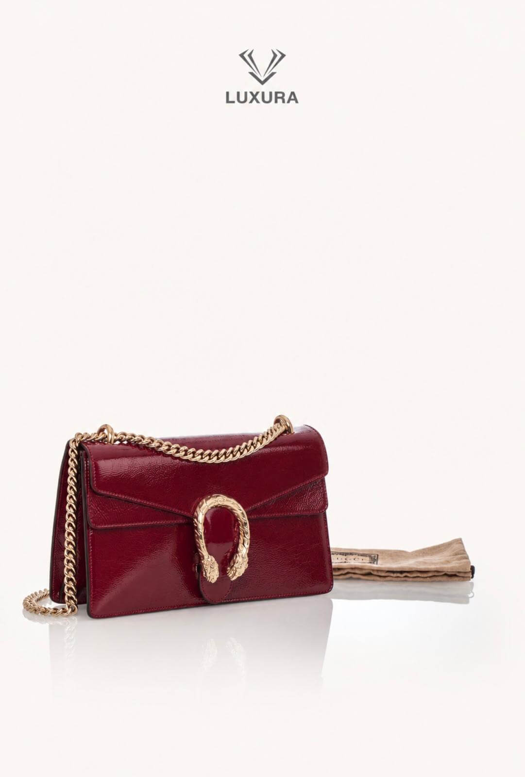 <span style="font-size: 10px;letter-spacing: .15em">BEST DEAL</span><br> <strong>GUCCI</strong><br> <div style="margin-top:10px;font-size:16px">Crinkled Patent Small Dionysus Shoulder Bag Rosso Ancona</div><br> - Image 2