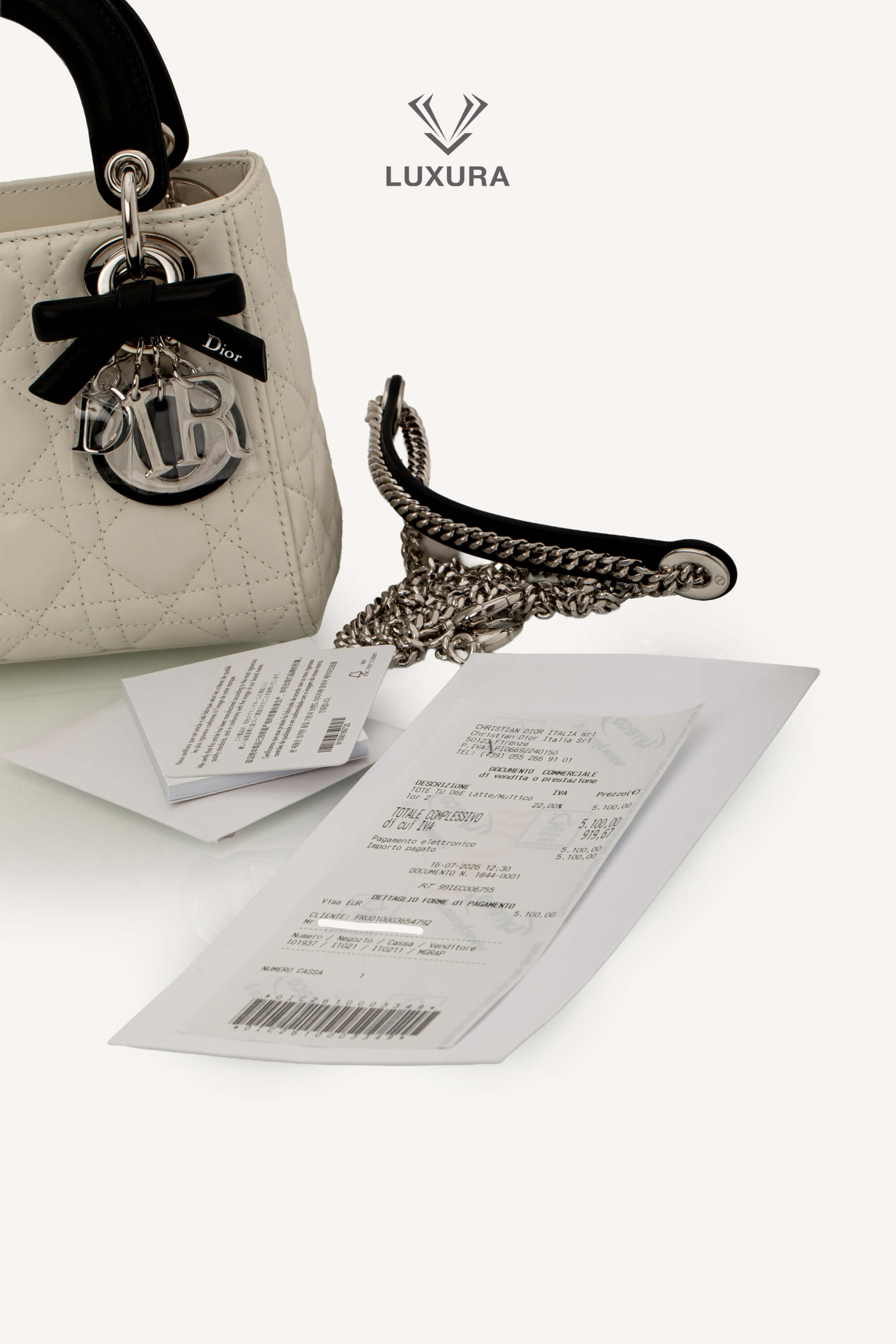 <span style="font-size: 10px;letter-spacing: .15em">NEW COLLECTION</span><br> <strong>DIOR</strong><br> <div style="margin-top:10px;font-size:16px">Mini Lady Dior Bag with Chain Two-Tone Latte and Black Cannage Lambskin</div><br> - Image 3