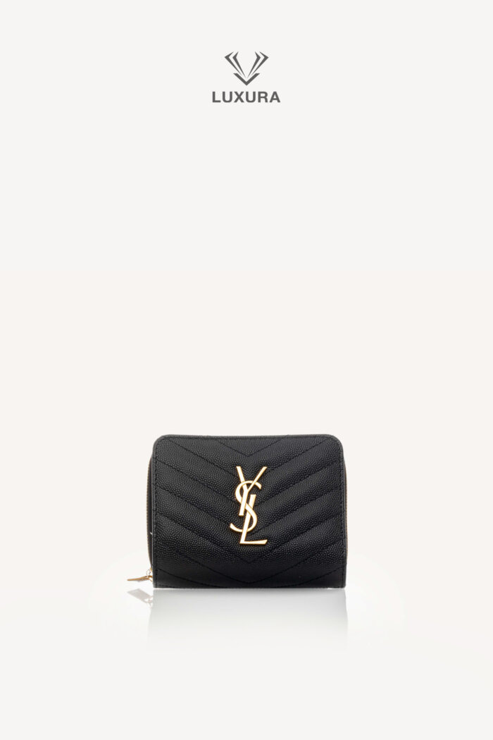 <span style="font-size: 10px;letter-spacing: .15em">BEST DEAL</span><br> <strong>SAINT LAURENT</strong><br> <div style="margin-top:10px;font-size:16px">Cassandre Matelasse Compact Zip Around Wallet in Grain de Poudre Leather Black</div><br>