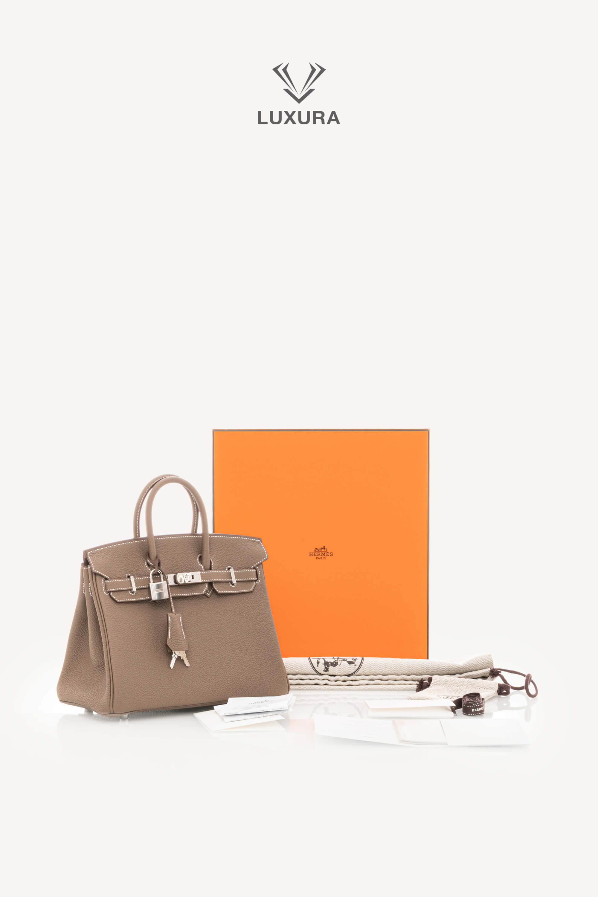 <span style="font-size: 10px;letter-spacing: .15em">HARD TO FIND</span><br> <strong>HERMES</strong><br> <div style="margin-top:10px;font-size:16px">Birkin 25 Etoupe Togo Palladium Hardware</div><br> - Image 2