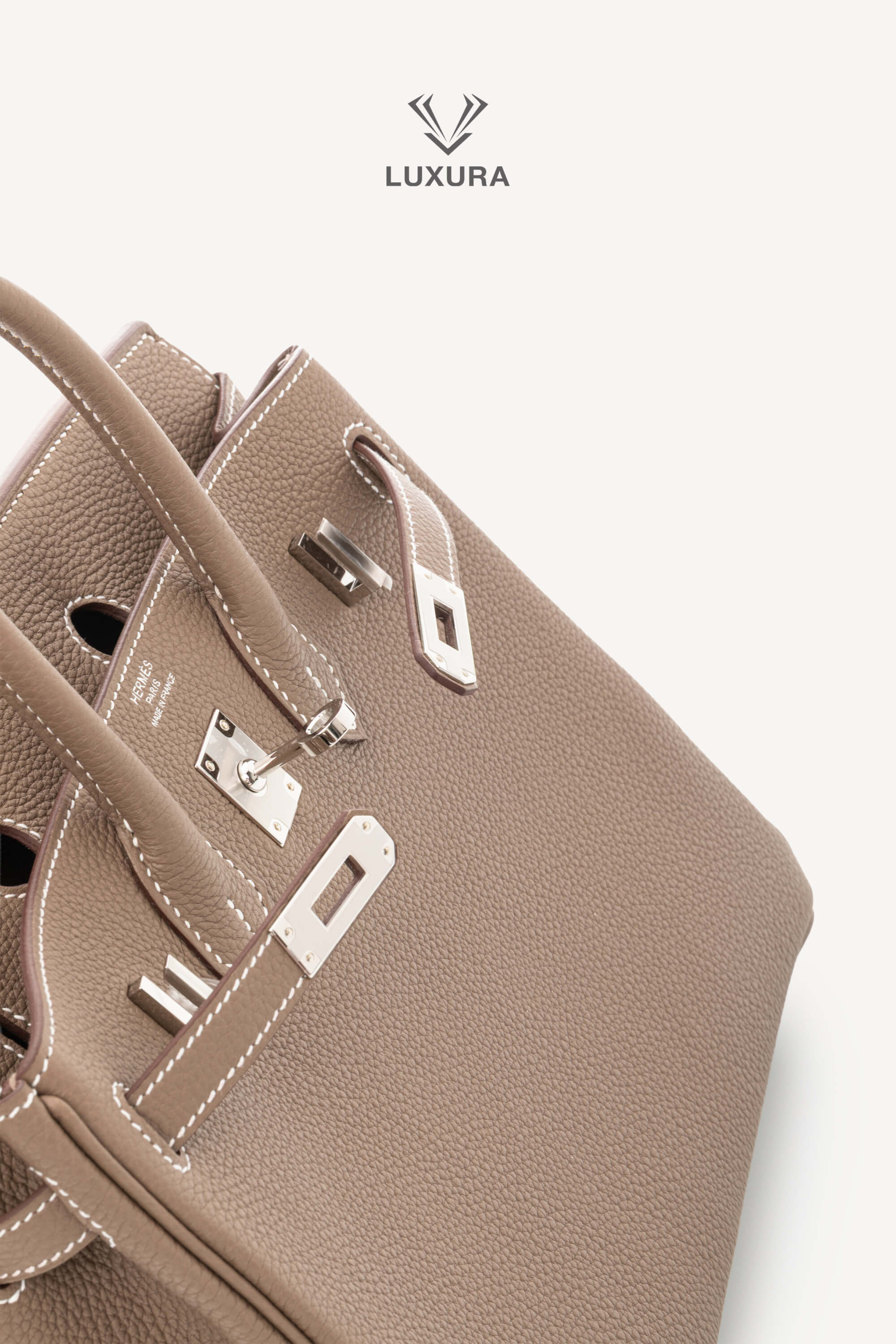 <span style="font-size: 10px;letter-spacing: .15em">HARD TO FIND</span><br> <strong>HERMES</strong><br> <div style="margin-top:10px;font-size:16px">Birkin 25 Etoupe Togo Palladium Hardware</div><br> - Image 16