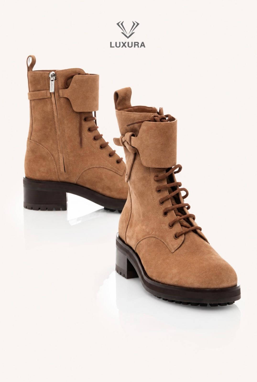 <span style="font-size: 10px;letter-spacing: .15em">BEST DEAL</span><br> <strong>JIMMY CHOO</strong><br> <div style="margin-top:10px;font-size:16px">Rosabel Suede Combat Boots Brown 38</div><br> - Image 4