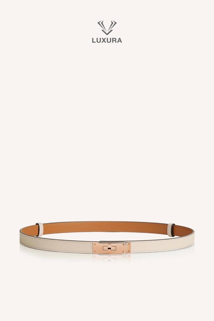 <span style="font-size: 10px;letter-spacing: .15em">HARD TO FIND</span><br>            <strong>HERMES</strong><br>            <div style="margin-top:10px;font-size:16px">Rivale Belt Trench with Rose Gold Finish Gold Adjustable size from 55 cm to 100 cm</div><br>