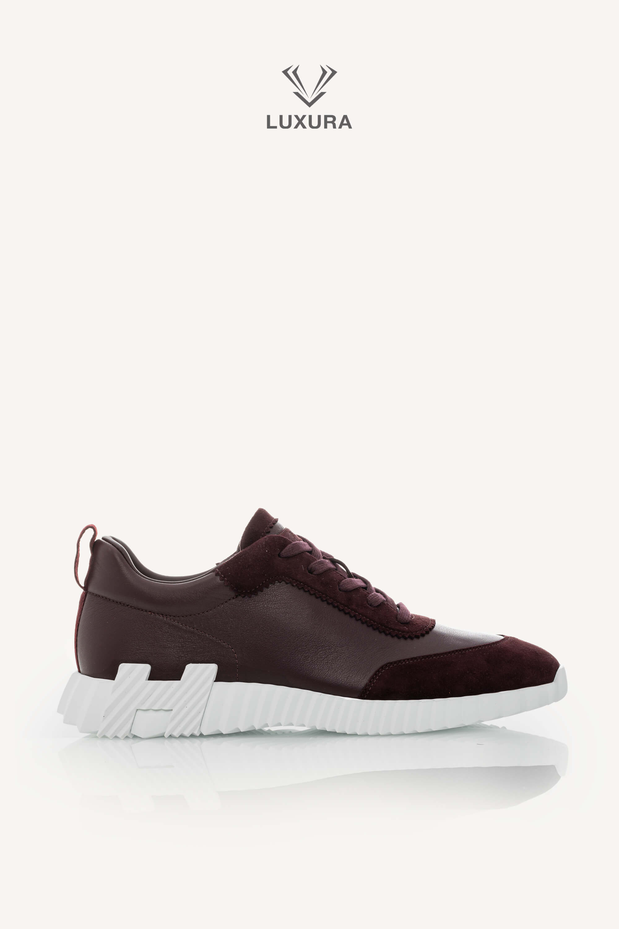 Set complet | HERMES Bouncing Sneaker in Calfskin and Suede Goatskin Bordeaux 42
