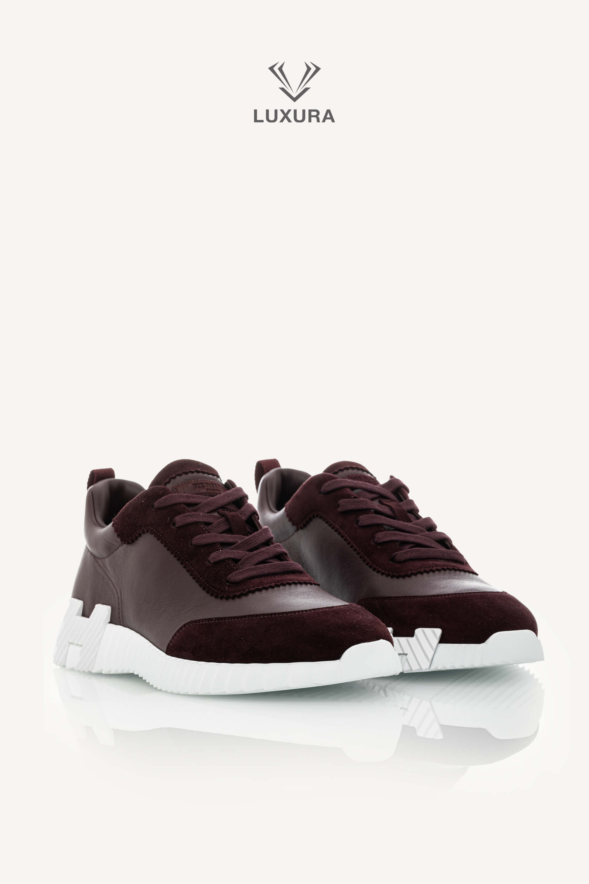 Set complet | HERMES Bouncing Sneaker in Calfskin and Suede Goatskin Bordeaux 42