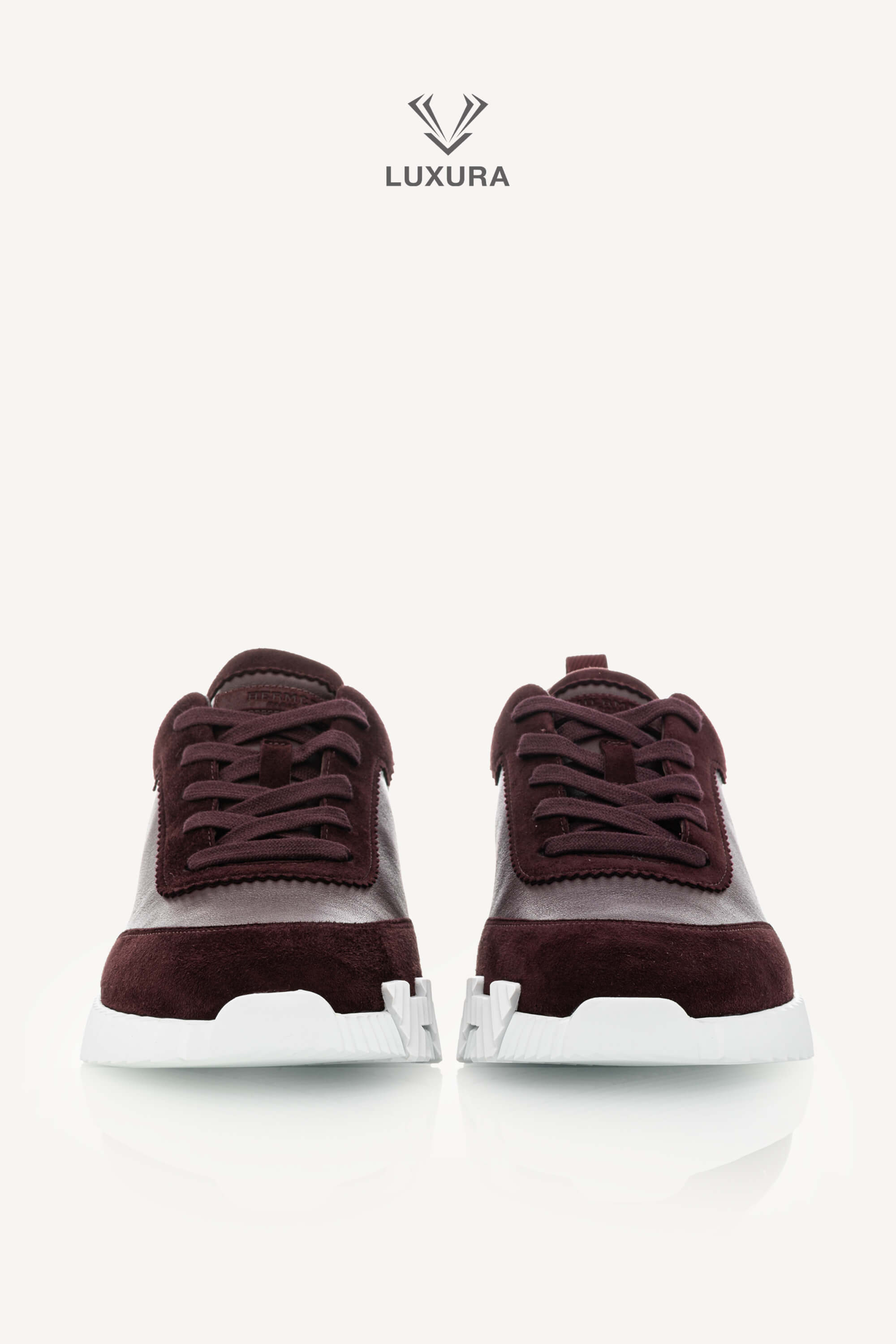 Set complet | HERMES Bouncing Sneaker in Calfskin and Suede Goatskin Bordeaux 42