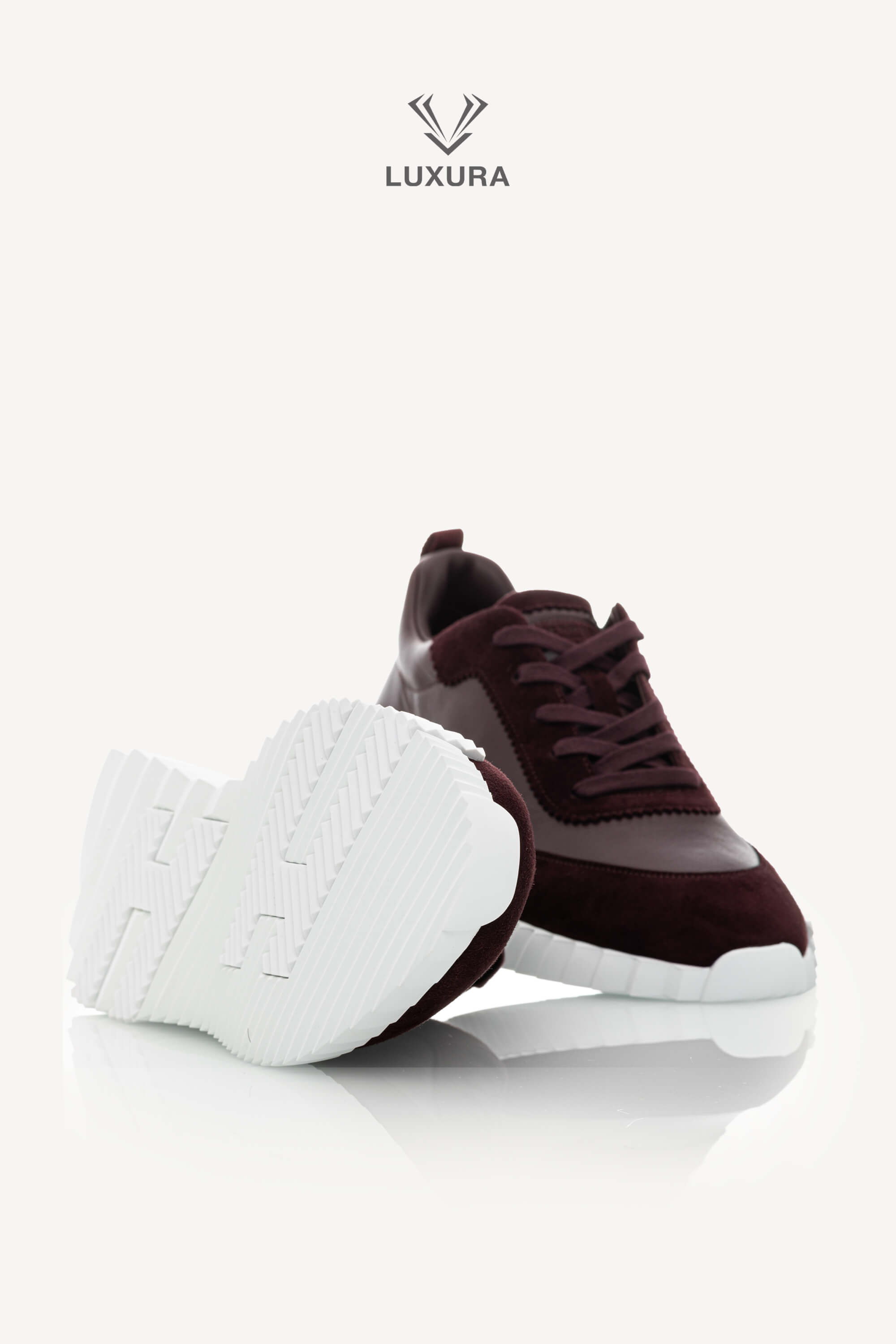 Set complet | HERMES Bouncing Sneaker in Calfskin and Suede Goatskin Bordeaux 42
