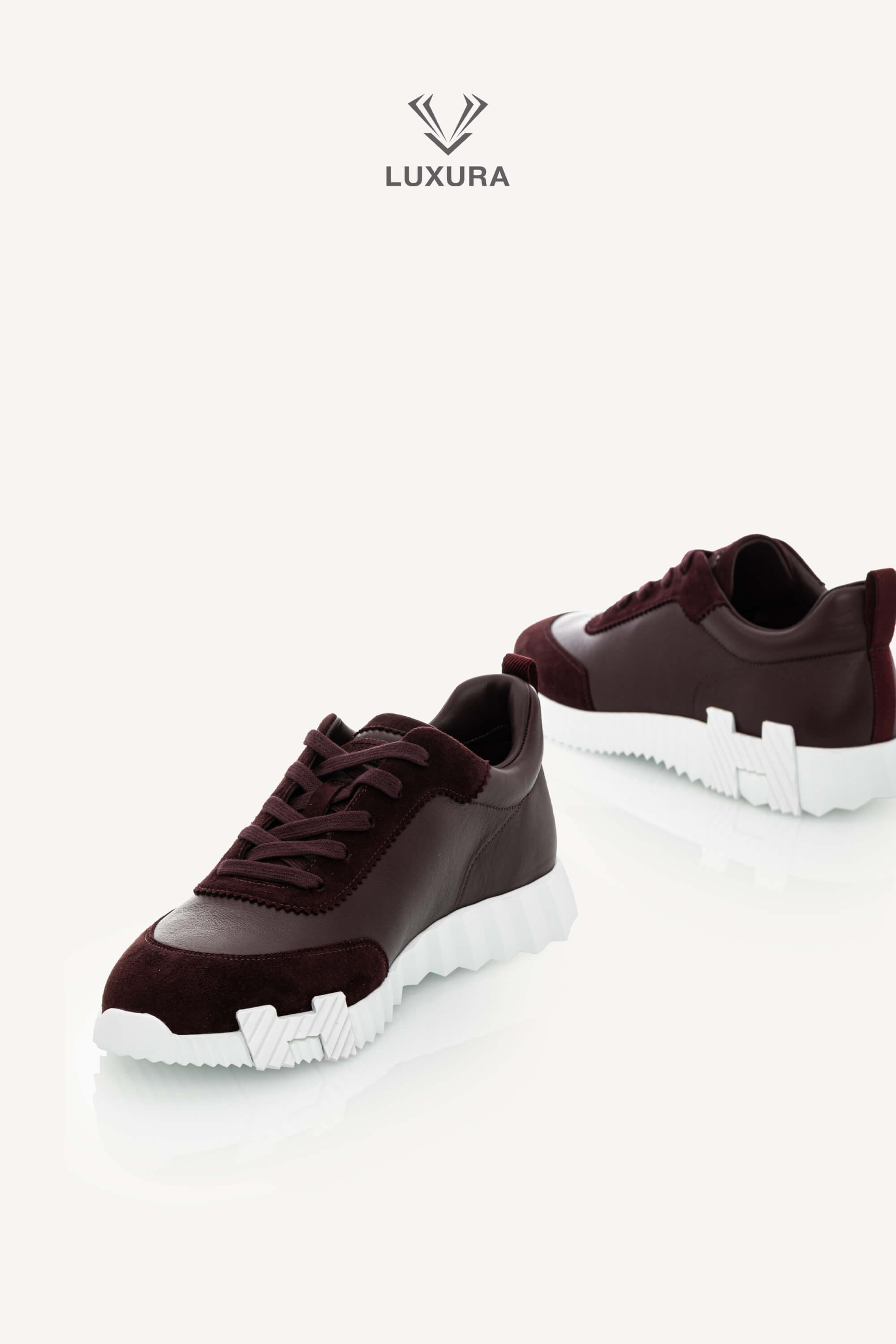 Set complet | HERMES Bouncing Sneaker in Calfskin and Suede Goatskin Bordeaux 42