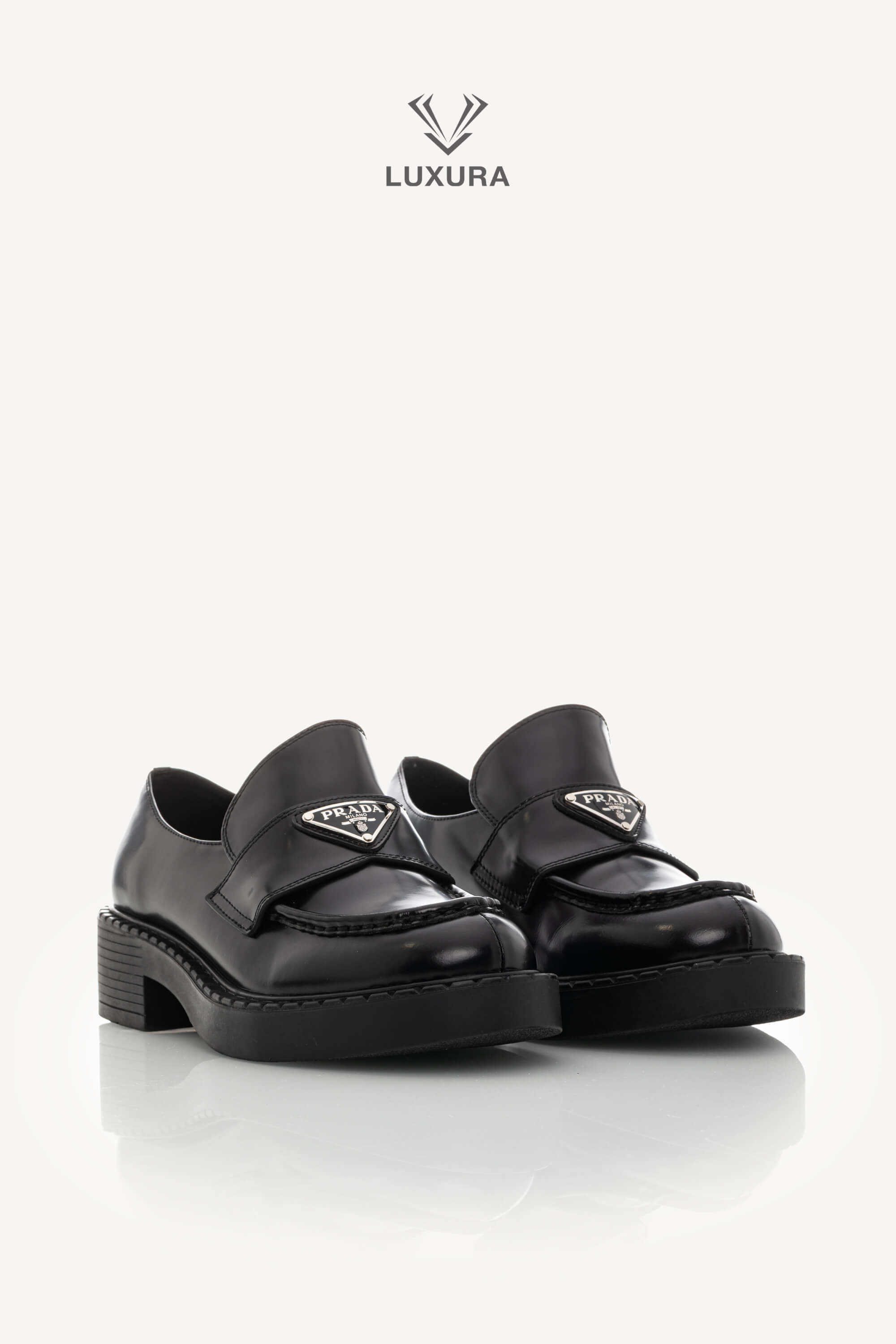 <span style="font-size: 10px;letter-spacing: .15em">BEST DEAL</span><br> <strong>PRADA</strong><br> <div style="margin-top:10px;font-size:16px">Chocolate Brushed Leather Loafers Black 38</div><br> - Image 2