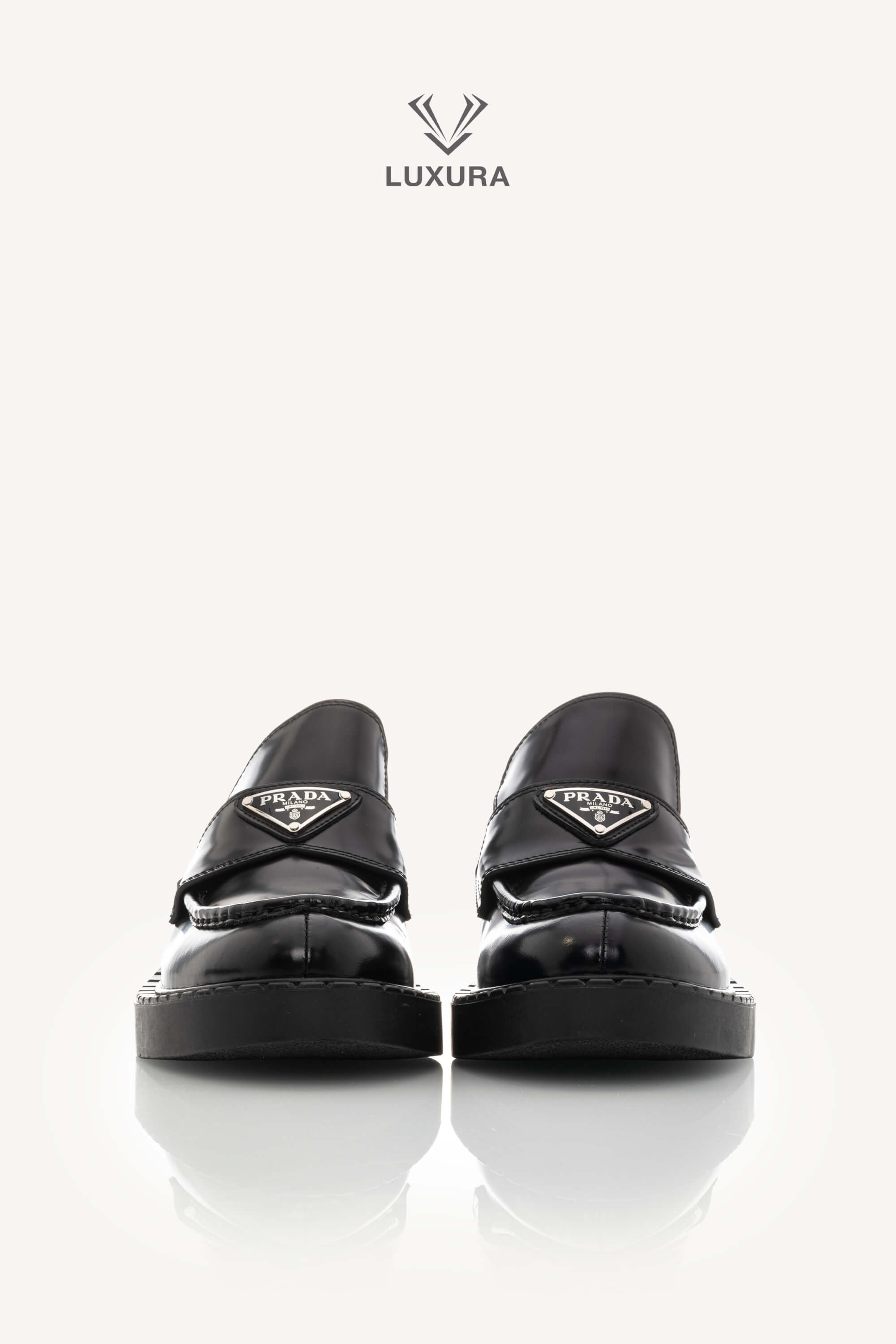 <span style="font-size: 10px;letter-spacing: .15em">BEST DEAL</span><br> <strong>PRADA</strong><br> <div style="margin-top:10px;font-size:16px">Chocolate Brushed Leather Loafers Black 38</div><br> - Image 5