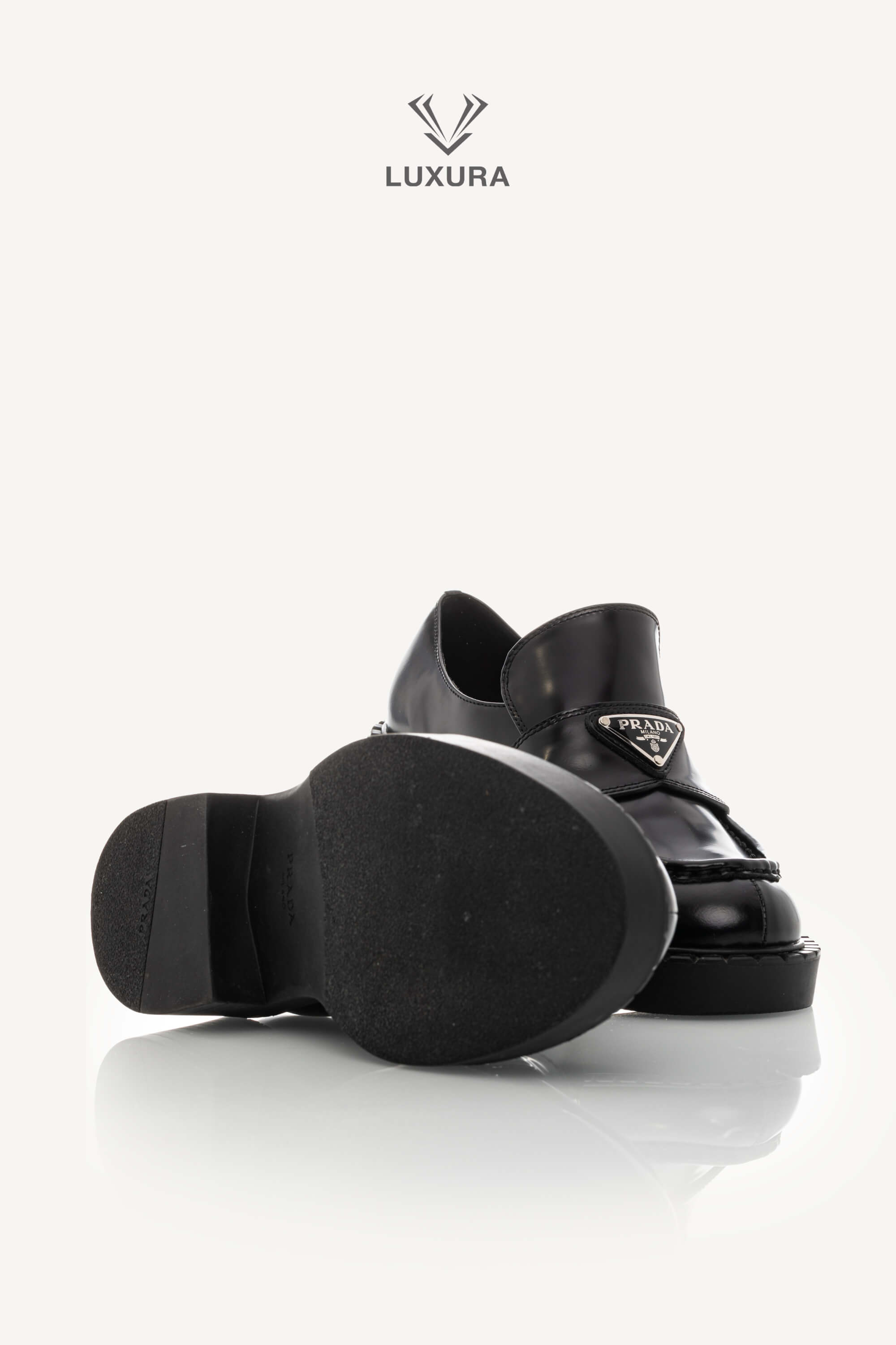 <span style="font-size: 10px;letter-spacing: .15em">BEST DEAL</span><br> <strong>PRADA</strong><br> <div style="margin-top:10px;font-size:16px">Chocolate Brushed Leather Loafers Black 38</div><br> - Image 21