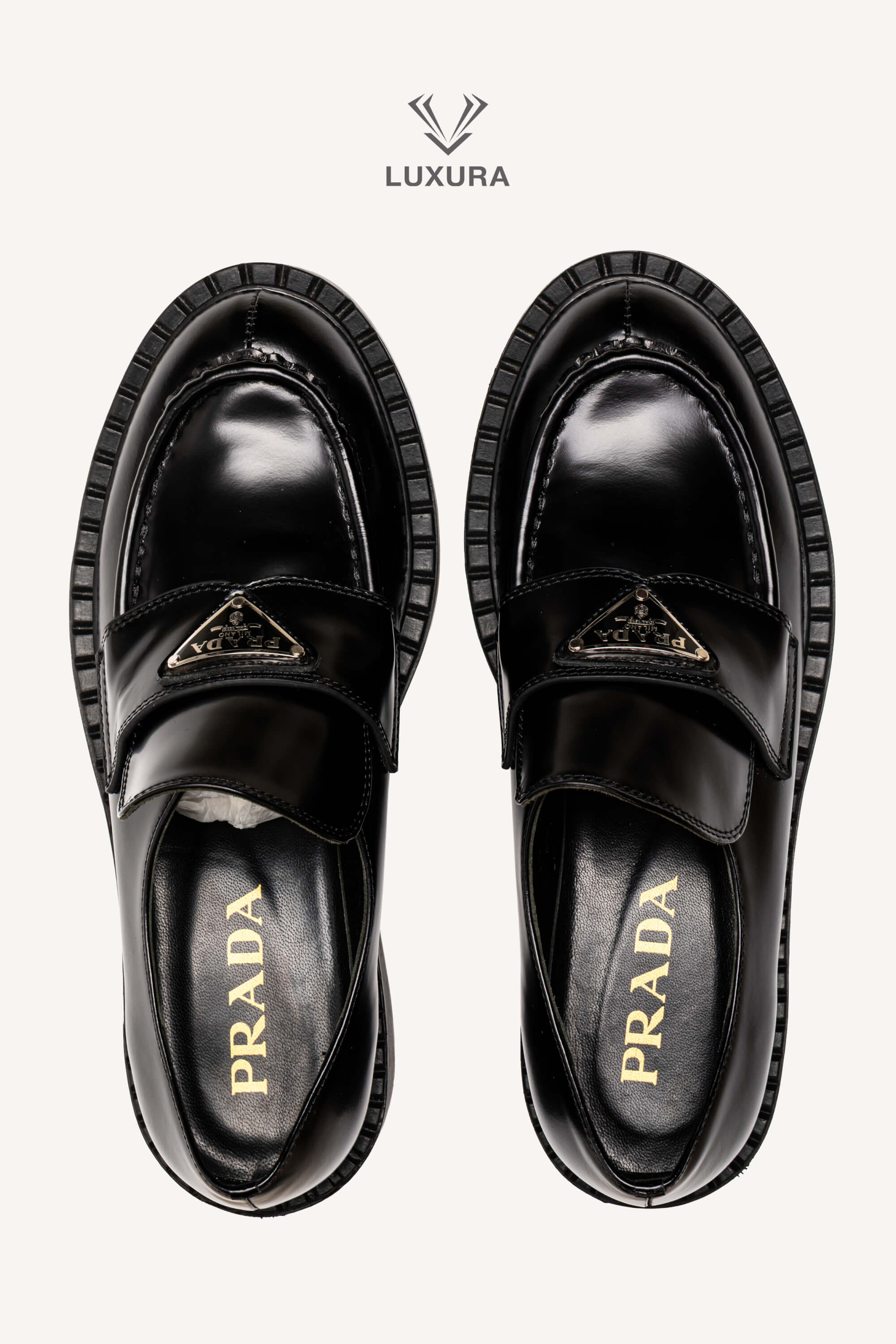 <span style="font-size: 10px;letter-spacing: .15em">BEST DEAL</span><br> <strong>PRADA</strong><br> <div style="margin-top:10px;font-size:16px">Chocolate Brushed Leather Loafers Black 38</div><br> - Image 6