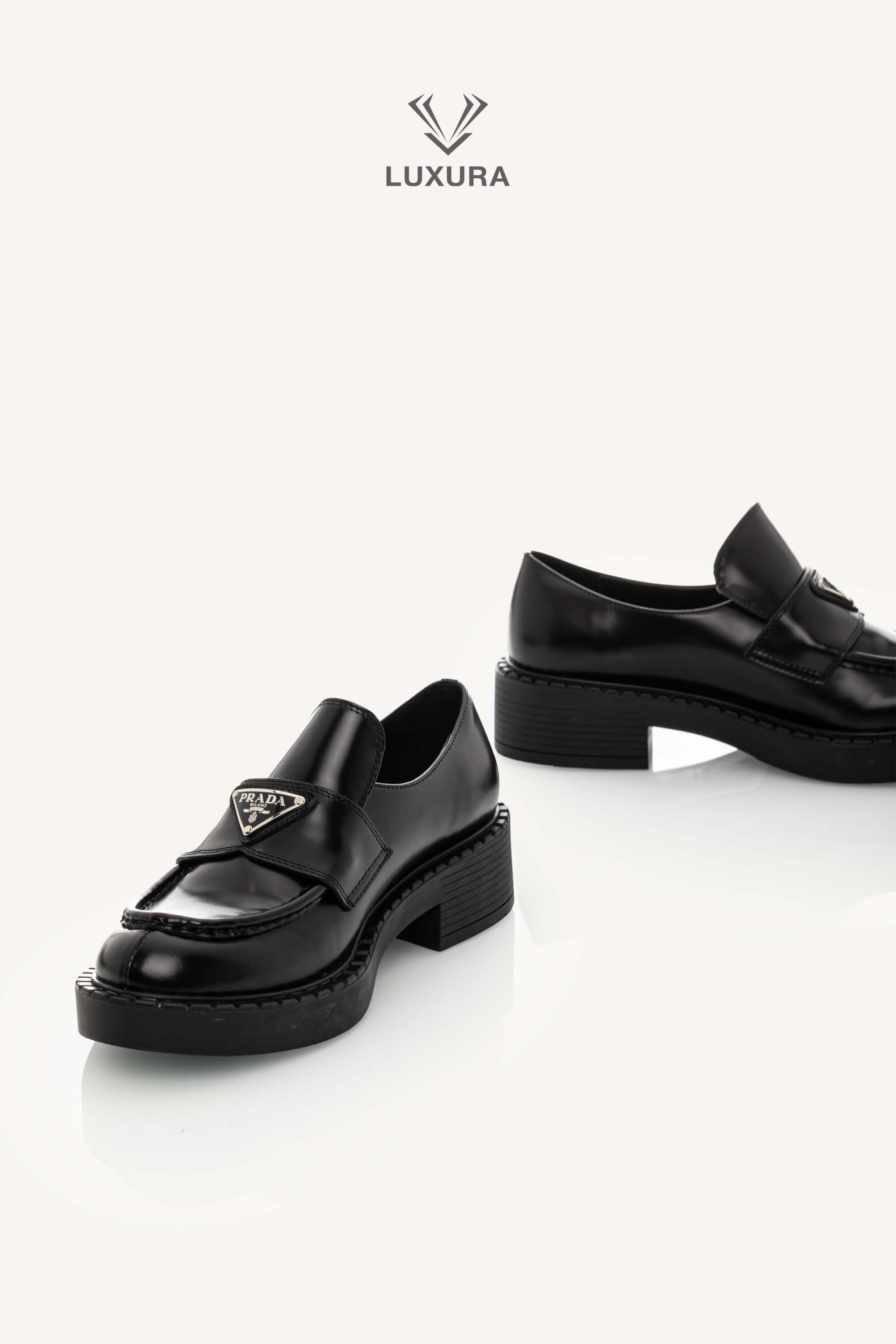 <span style="font-size: 10px;letter-spacing: .15em">BEST DEAL</span><br> <strong>PRADA</strong><br> <div style="margin-top:10px;font-size:16px">Chocolate Brushed Leather Loafers Black 38</div><br> - Image 3