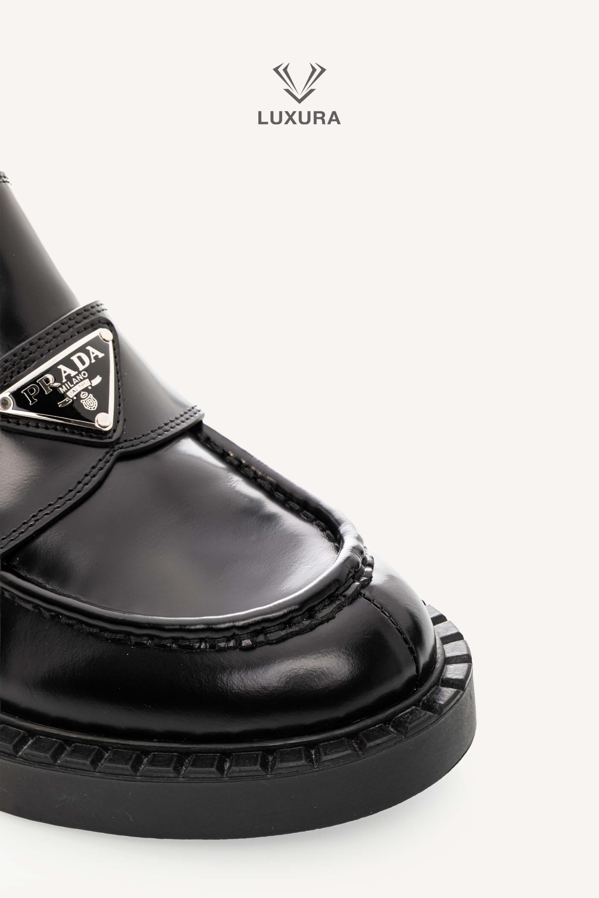 <span style="font-size: 10px;letter-spacing: .15em">BEST DEAL</span><br> <strong>PRADA</strong><br> <div style="margin-top:10px;font-size:16px">Chocolate Brushed Leather Loafers Black 38</div><br> - Image 9