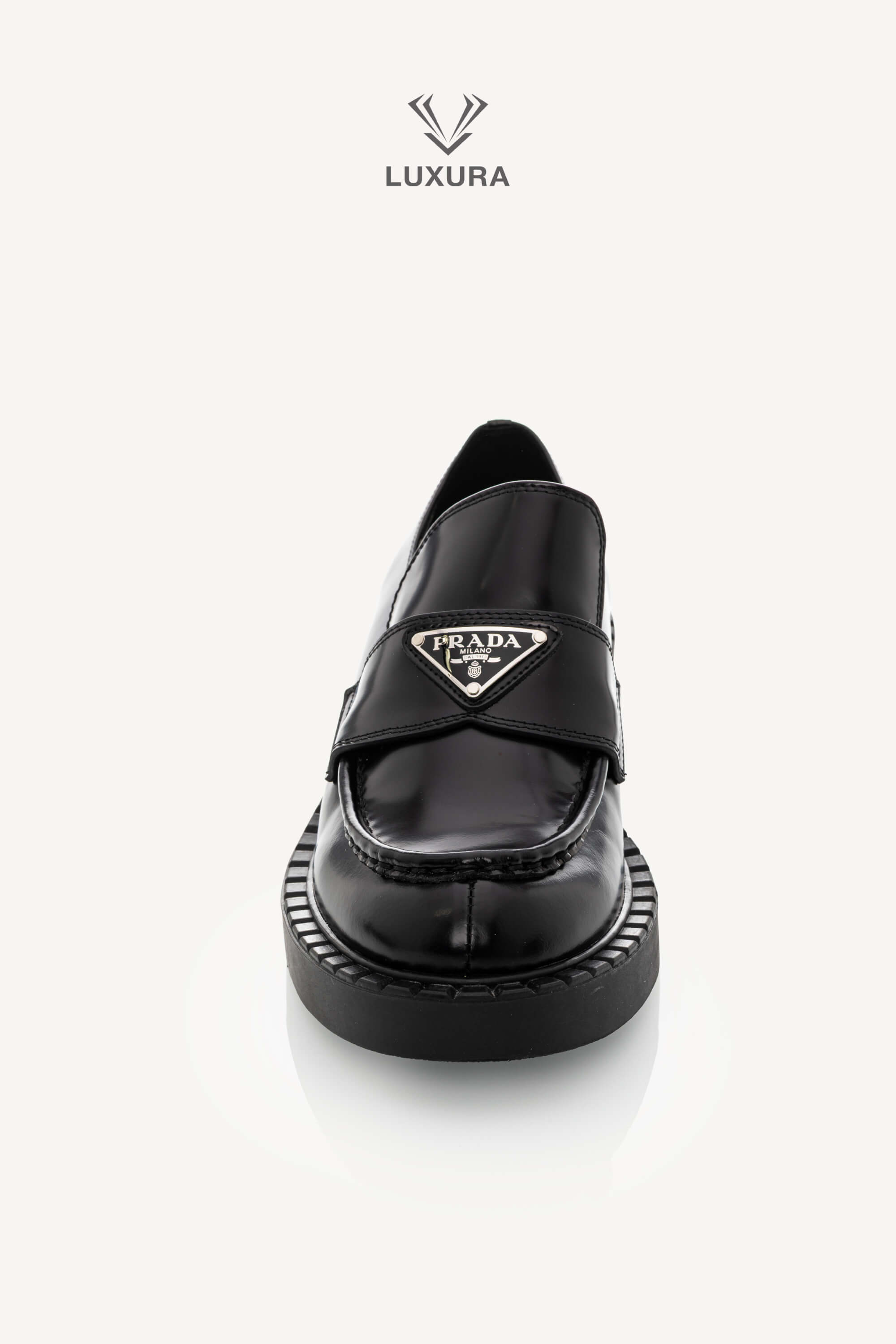 <span style="font-size: 10px;letter-spacing: .15em">BEST DEAL</span><br> <strong>PRADA</strong><br> <div style="margin-top:10px;font-size:16px">Chocolate Brushed Leather Loafers Black 38</div><br> - Image 7
