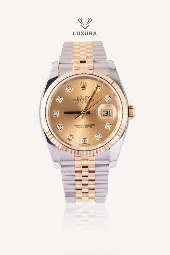 <span style="font-size: 10px;letter-spacing: .15em">HARD TO FIND</span><br> <strong>ROLEX</strong><br> <div style="margin-top:10px;font-size:16px">Datejust Oyster 36 mm Oystersteel and Yellow Gold</div><br>