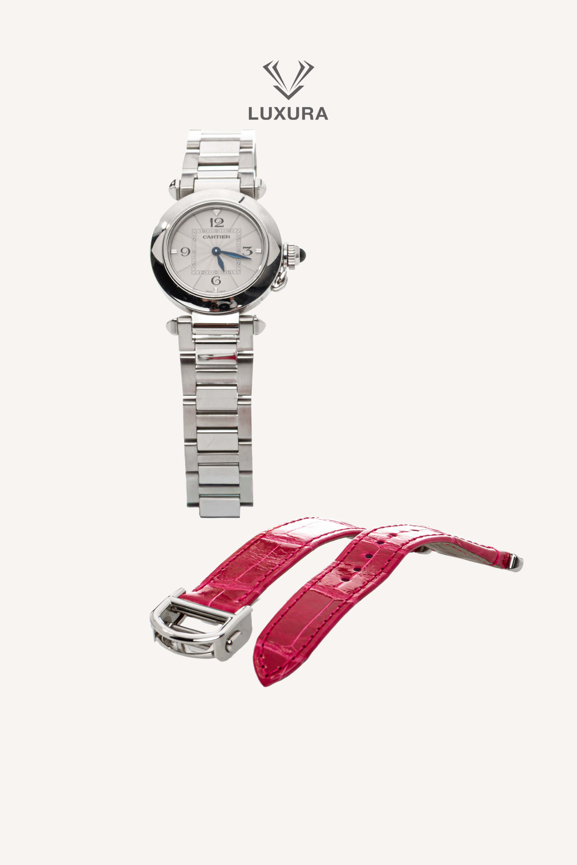 <span style="font-size: 10px; color: rgb(101, 101, 101);letter-spacing: .15em;"> IN TENDINTE</span><br><strong>CARTIER</strong><br><div style="margin-top:10px; font-size:16px;"> Pasha de Cartie-Extra Alligator Straps Stainless Steel Watch </div><br> - Image 3
