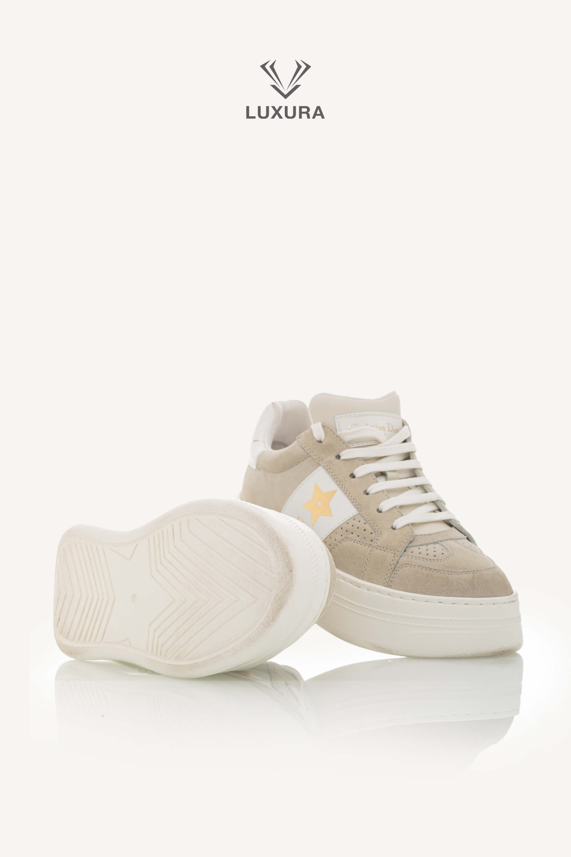 <span style="font-size: 10px;letter-spacing: .15em">HARD TO FIND</span><br> <strong>CHRISTIAN DIOR</strong><br> <div style="margin-top:10px;font-size:16px">Suede Calfskin Dior Star Platform Sneaker Light Beige 36.5</div><br> - Image 24