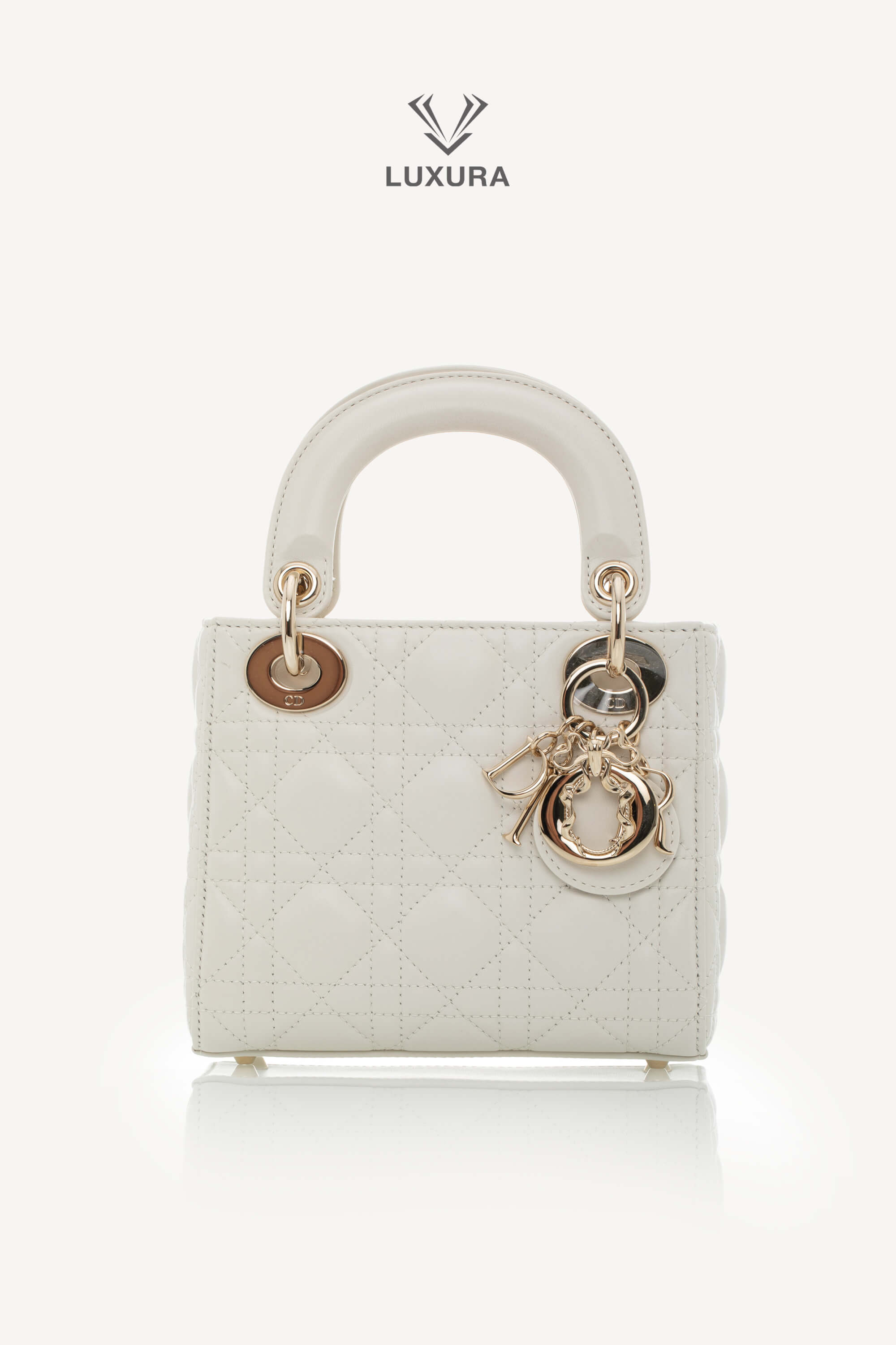 <span style="font-size: 10px;letter-spacing: .15em">NEW COLLECTION</span><br> <strong>DIOR</strong><br> <div style="margin-top:10px;font-size:16px">Mini Lady Dior Bag with Chain Latte Cannage Lambskin</div><br>
