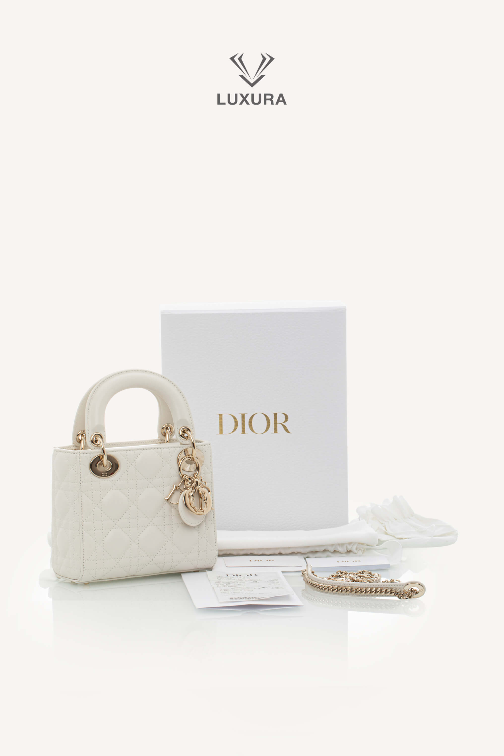 <span style="font-size: 10px;letter-spacing: .15em">NEW COLLECTION</span><br> <strong>DIOR</strong><br> <div style="margin-top:10px;font-size:16px">Mini Lady Dior Bag with Chain Latte Cannage Lambskin</div><br> - Image 2