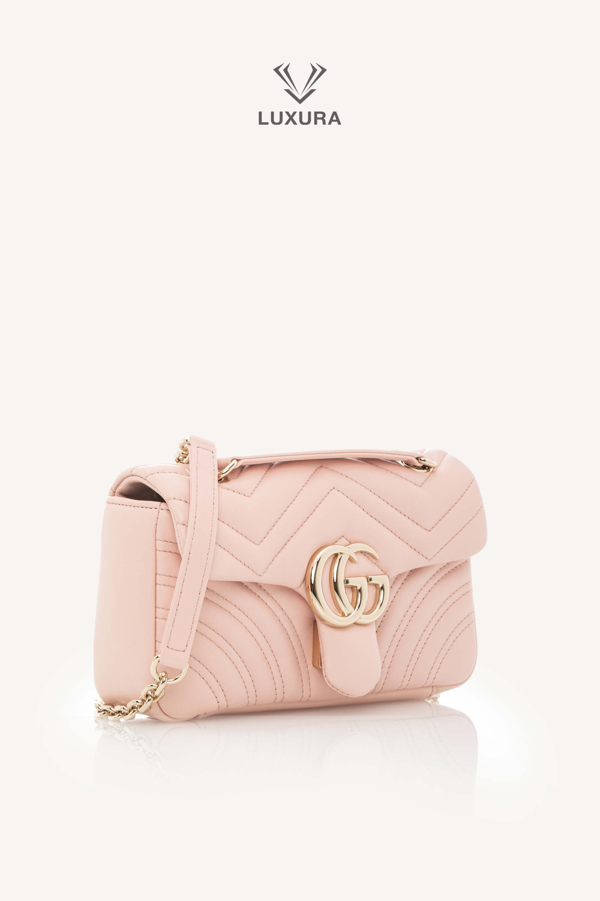 <span style="font-size: 10px;letter-spacing: .15em">NEW COLLECTION</span><br> <strong>GUCCI</strong><br> <div style="margin-top:10px;font-size:16px">Marmont Small Shoulder Bag Light Pink Skin</div><br> - Image 3