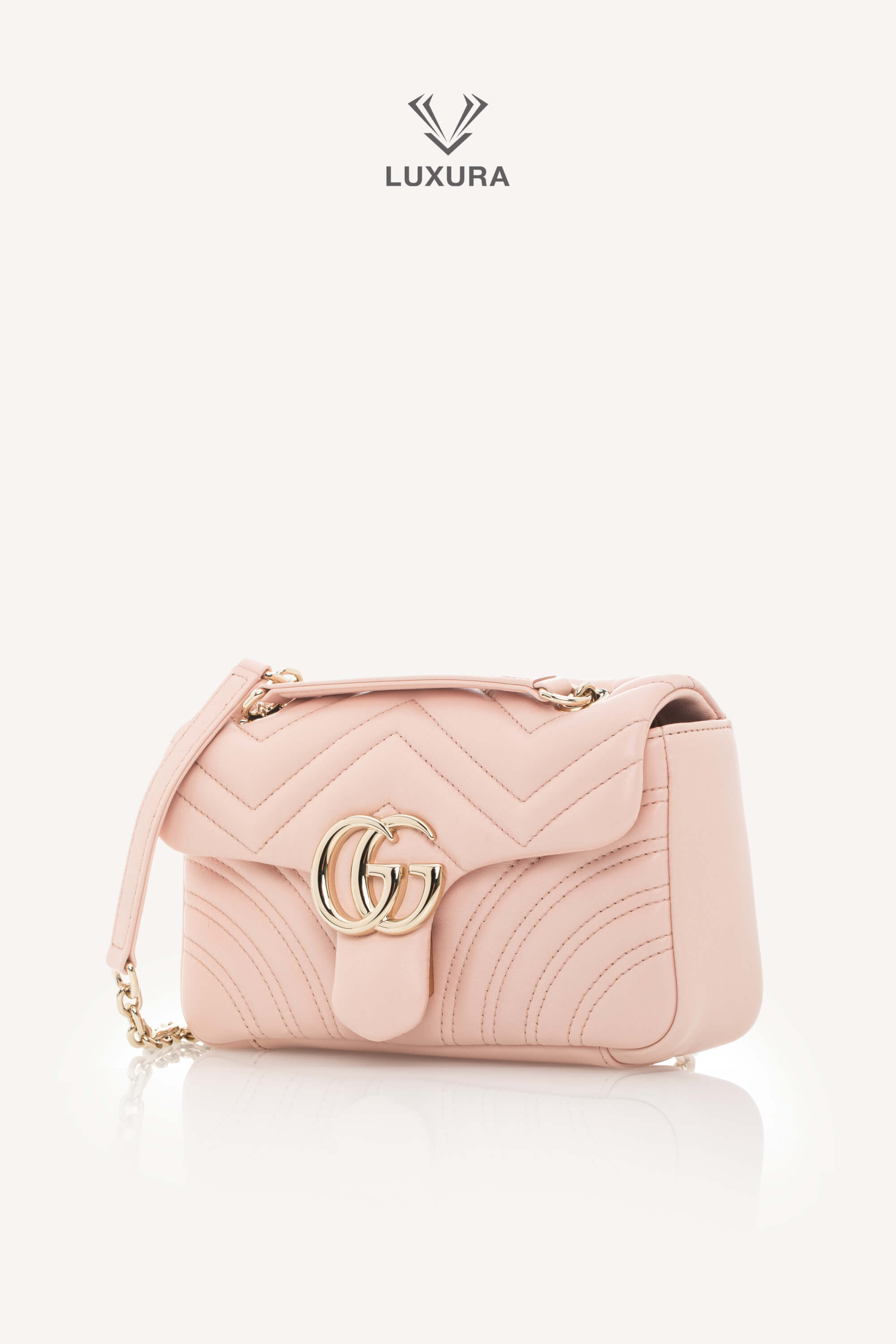 <span style="font-size: 10px;letter-spacing: .15em">NEW COLLECTION</span><br> <strong>GUCCI</strong><br> <div style="margin-top:10px;font-size:16px">Marmont Small Shoulder Bag Light Pink Skin</div><br> - Image 9