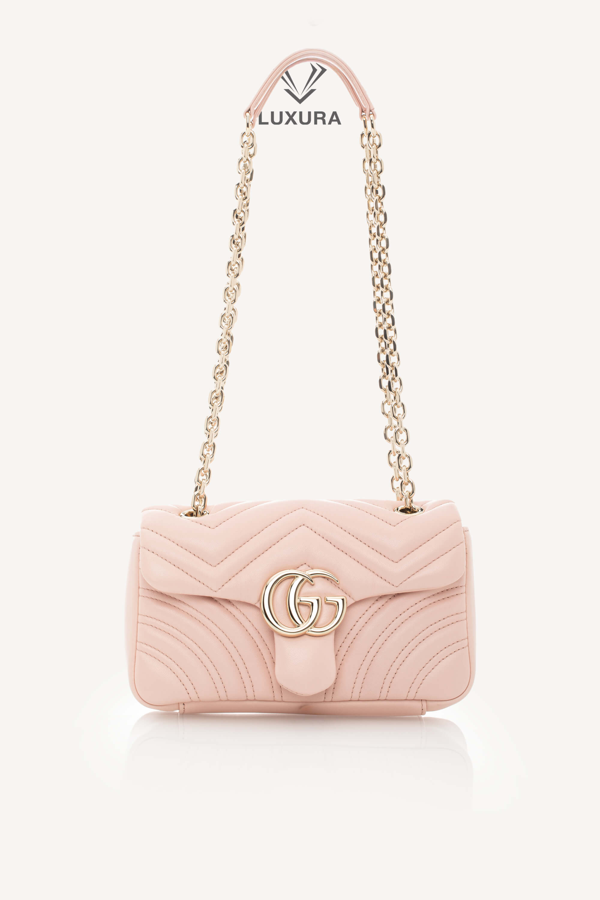 <span style="font-size: 10px;letter-spacing: .15em">NEW COLLECTION</span><br> <strong>GUCCI</strong><br> <div style="margin-top:10px;font-size:16px">Marmont Small Shoulder Bag Light Pink Skin</div><br> - Image 4