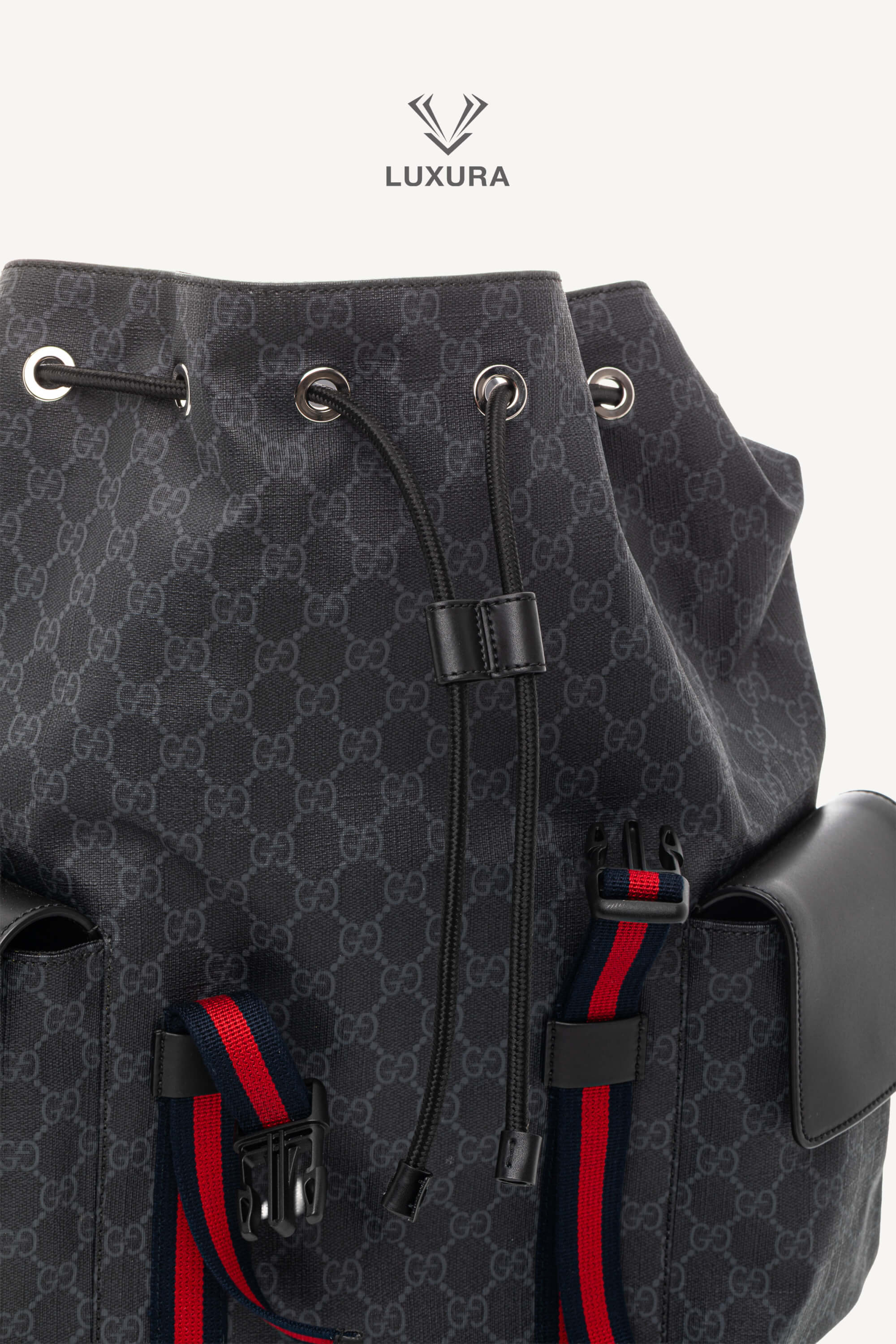 <span style="font-size: 10px;letter-spacing: .15em">BEST DEAL</span><br> <strong>GUCCI</strong><br> <div style="margin-top:10px;font-size:16px">Soft GG Supreme Monogram Calfskin Web Double Buckle Backpack Black</div><br> - Image 3