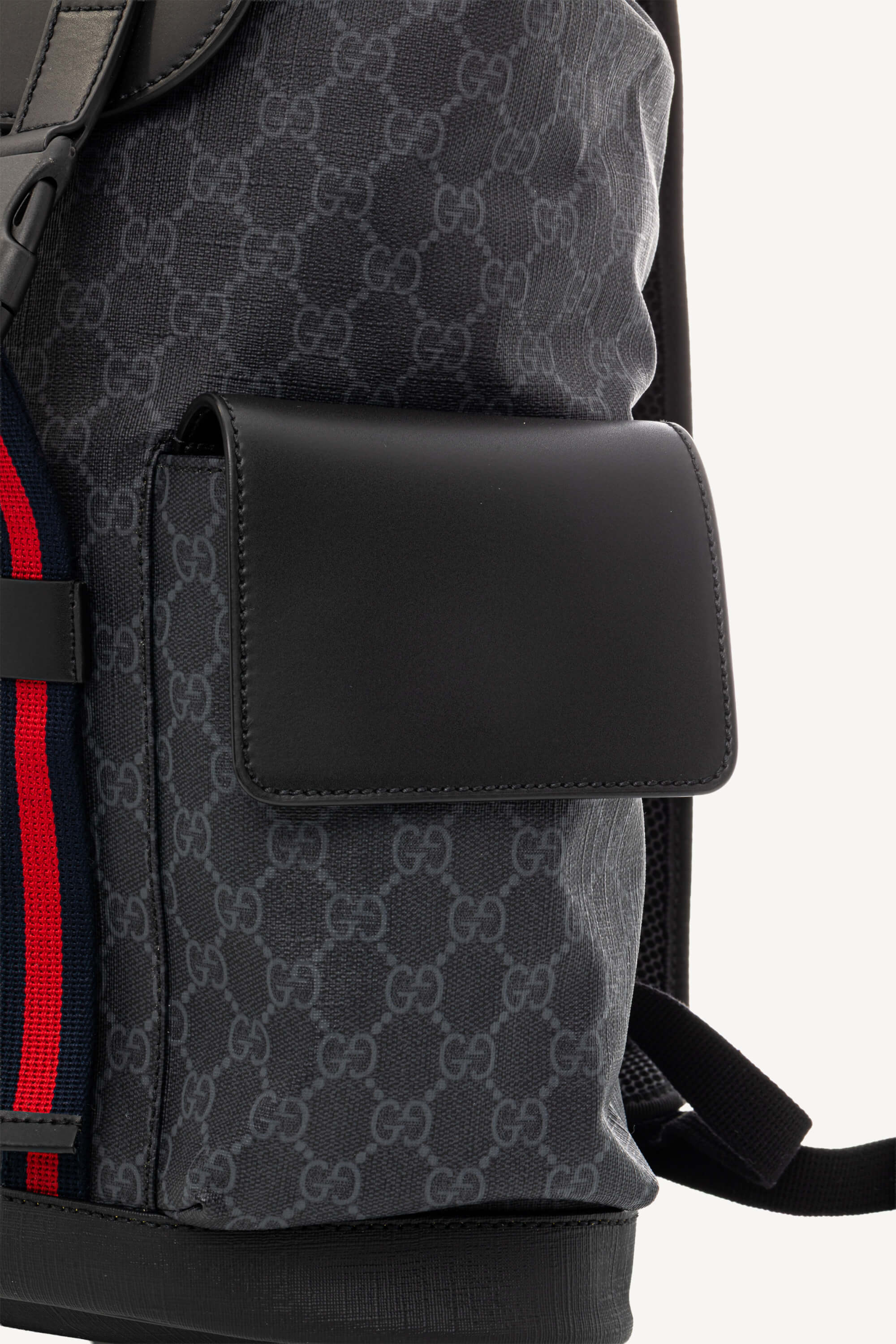 <span style="font-size: 10px;letter-spacing: .15em">BEST DEAL</span><br> <strong>GUCCI</strong><br> <div style="margin-top:10px;font-size:16px">Soft GG Supreme Monogram Calfskin Web Double Buckle Backpack Black</div><br> - Image 18