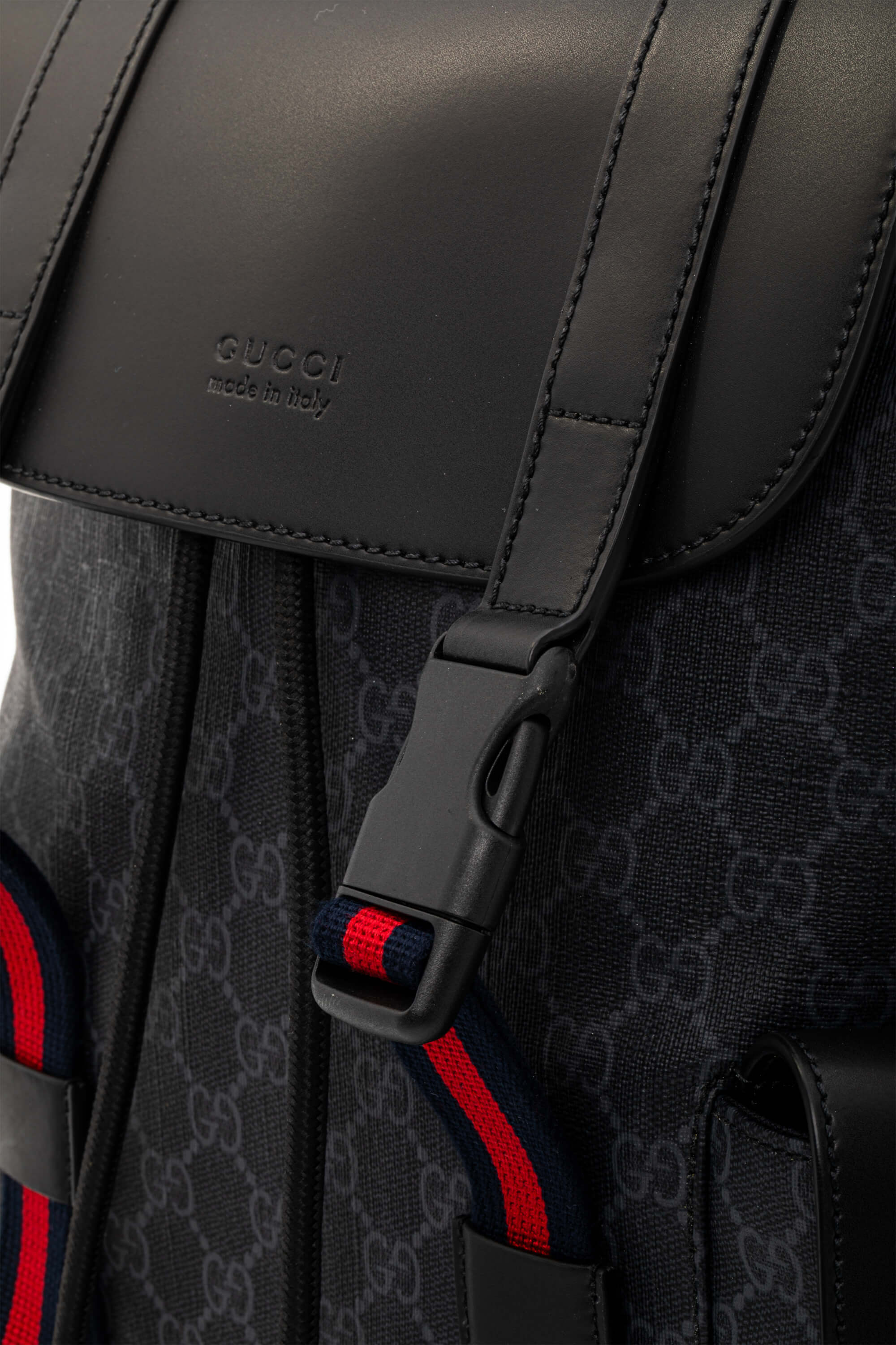 <span style="font-size: 10px;letter-spacing: .15em">BEST DEAL</span><br> <strong>GUCCI</strong><br> <div style="margin-top:10px;font-size:16px">Soft GG Supreme Monogram Calfskin Web Double Buckle Backpack Black</div><br> - Image 17