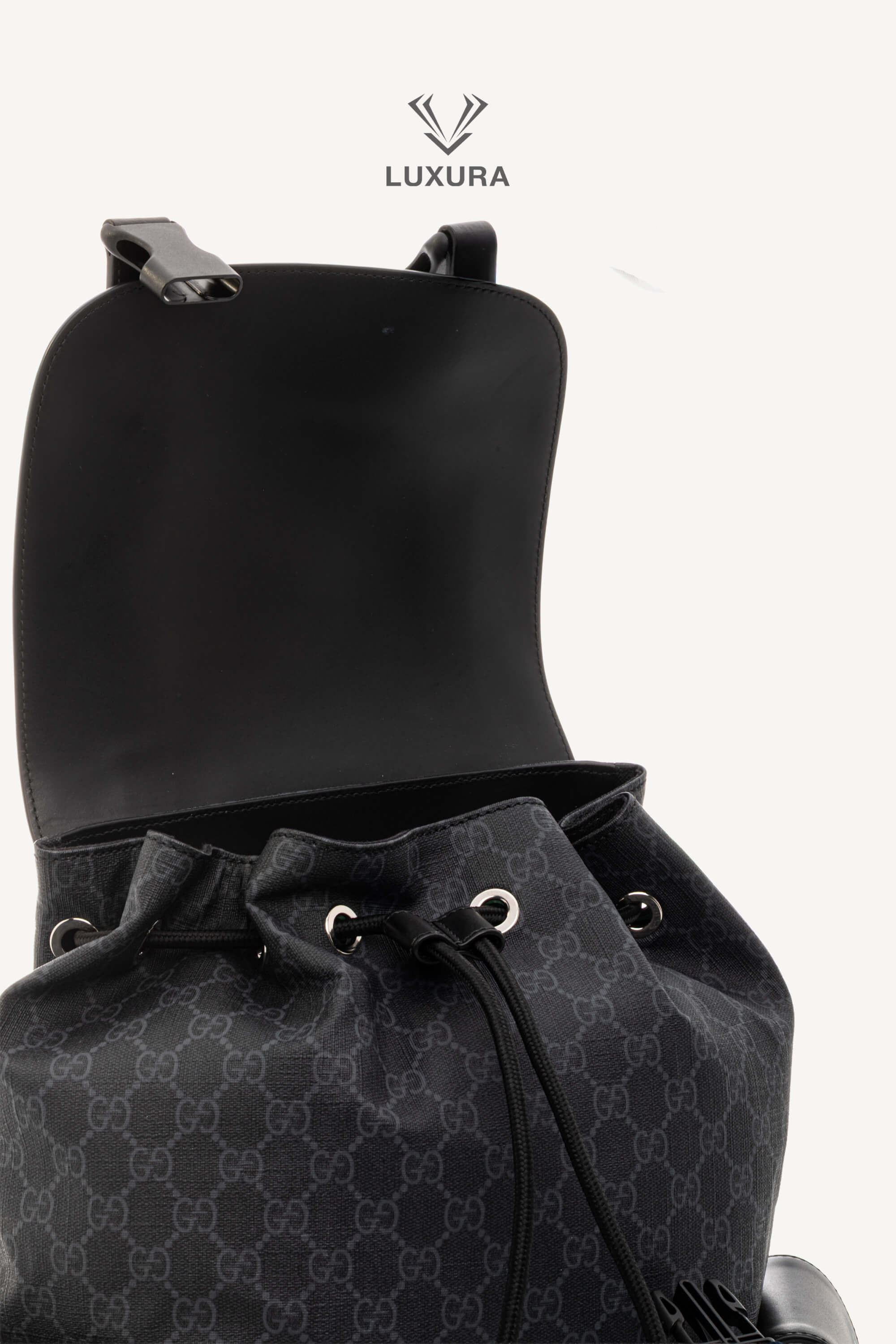 <span style="font-size: 10px;letter-spacing: .15em">BEST DEAL</span><br> <strong>GUCCI</strong><br> <div style="margin-top:10px;font-size:16px">Soft GG Supreme Monogram Calfskin Web Double Buckle Backpack Black</div><br> - Image 13