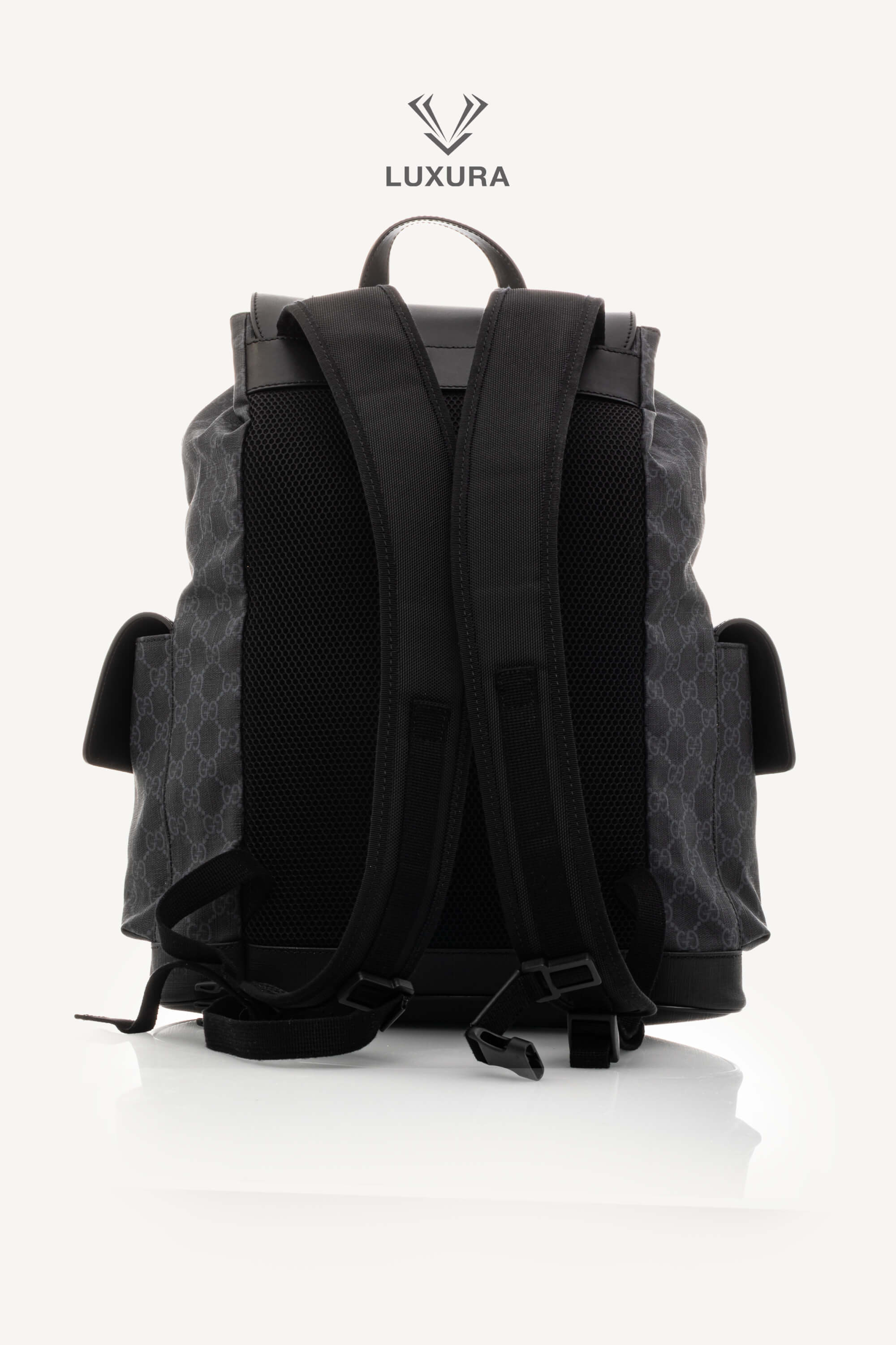<span style="font-size: 10px;letter-spacing: .15em">BEST DEAL</span><br> <strong>GUCCI</strong><br> <div style="margin-top:10px;font-size:16px">Soft GG Supreme Monogram Calfskin Web Double Buckle Backpack Black</div><br> - Image 25