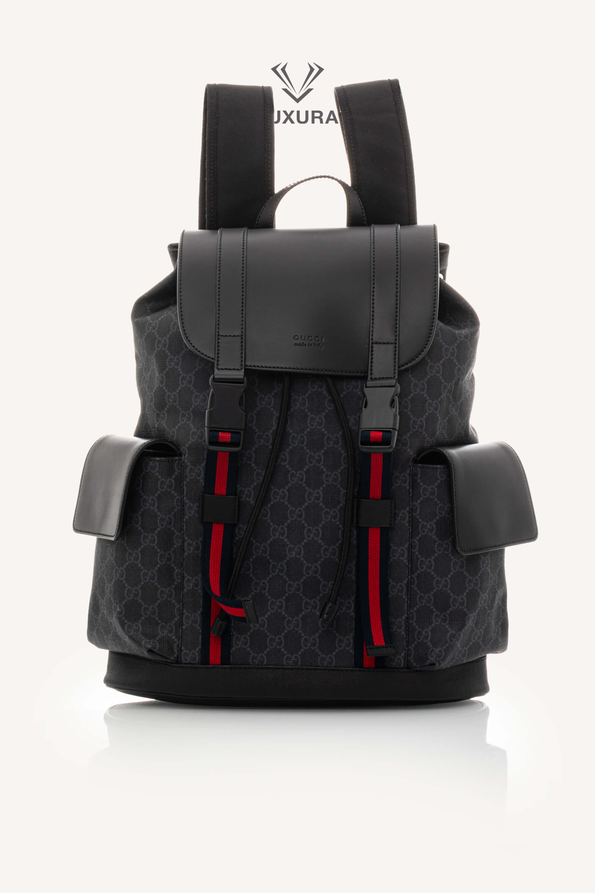 <span style="font-size: 10px;letter-spacing: .15em">BEST DEAL</span><br> <strong>GUCCI</strong><br> <div style="margin-top:10px;font-size:16px">Soft GG Supreme Monogram Calfskin Web Double Buckle Backpack Black</div><br> - Image 21