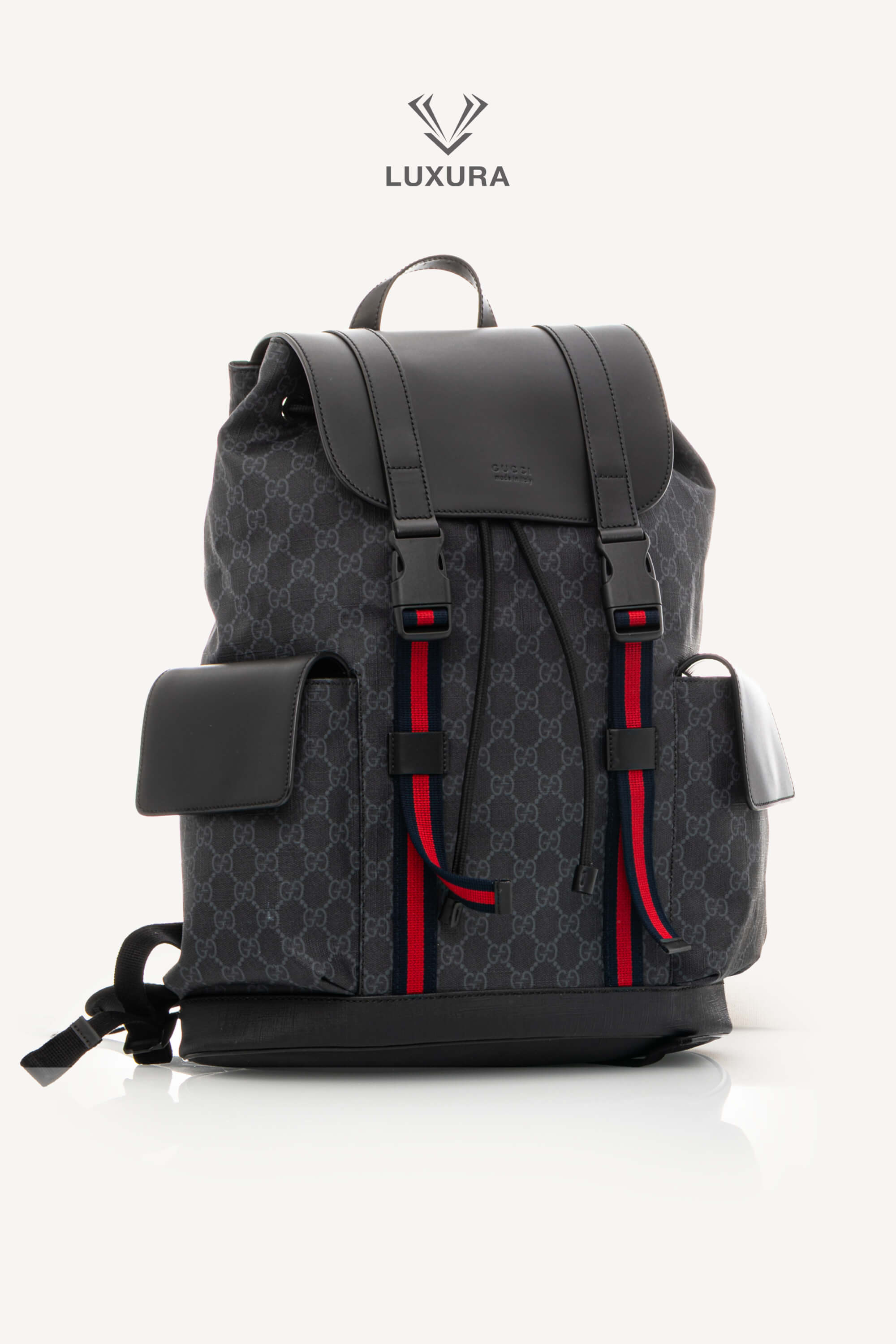 <span style="font-size: 10px;letter-spacing: .15em">BEST DEAL</span><br> <strong>GUCCI</strong><br> <div style="margin-top:10px;font-size:16px">Soft GG Supreme Monogram Calfskin Web Double Buckle Backpack Black</div><br> - Image 20