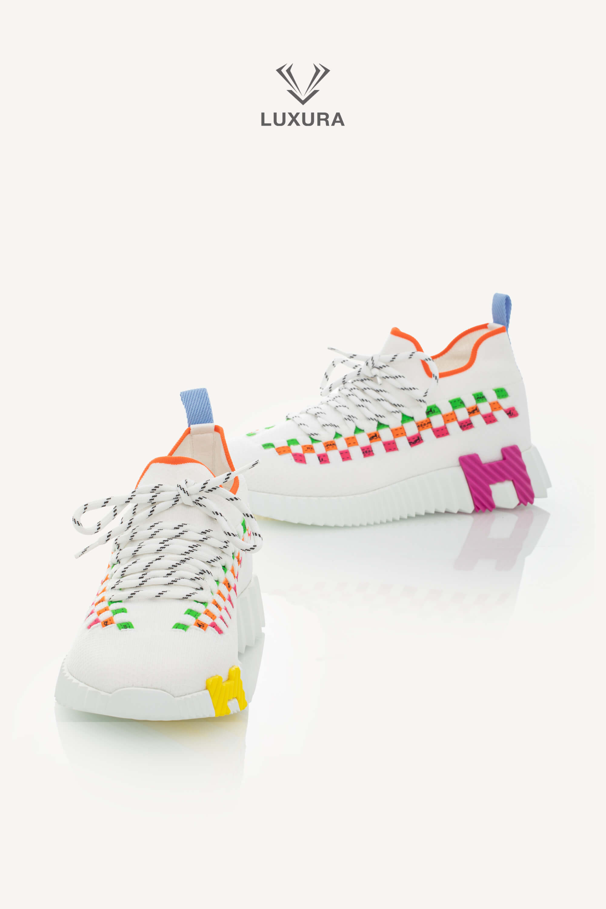 <span style="font-size: 10px;letter-spacing: .15em">HARD TO FIND</span><br>            <strong>HERMES</strong><br>            <div style="margin-top:10px;font-size:16px">Knit Flex Boldus Sneakers Multicolor White 37</div><br> - Image 3