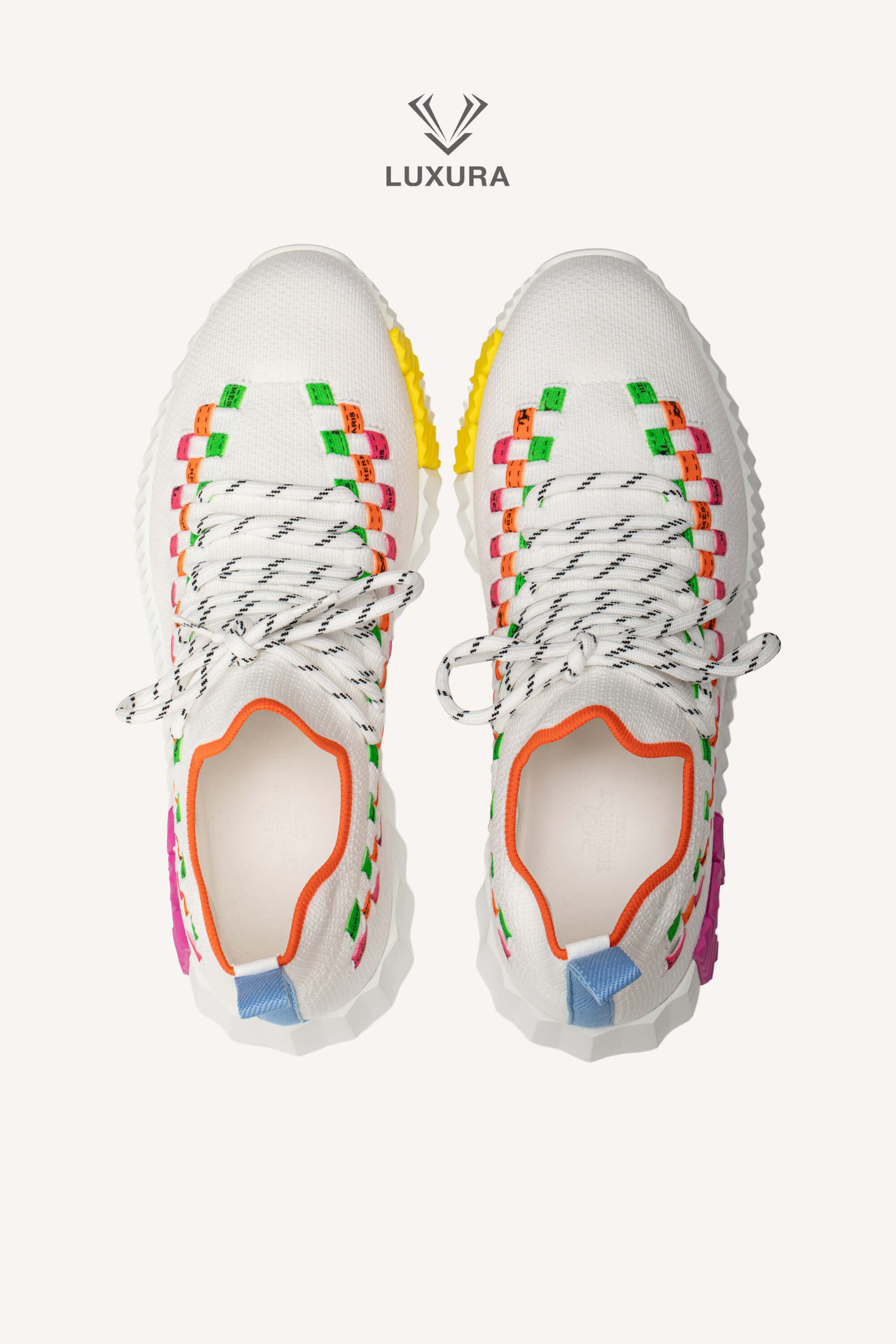 <span style="font-size: 10px;letter-spacing: .15em">HARD TO FIND</span><br>            <strong>HERMES</strong><br>            <div style="margin-top:10px;font-size:16px">Knit Flex Boldus Sneakers Multicolor White 37</div><br> - Image 7