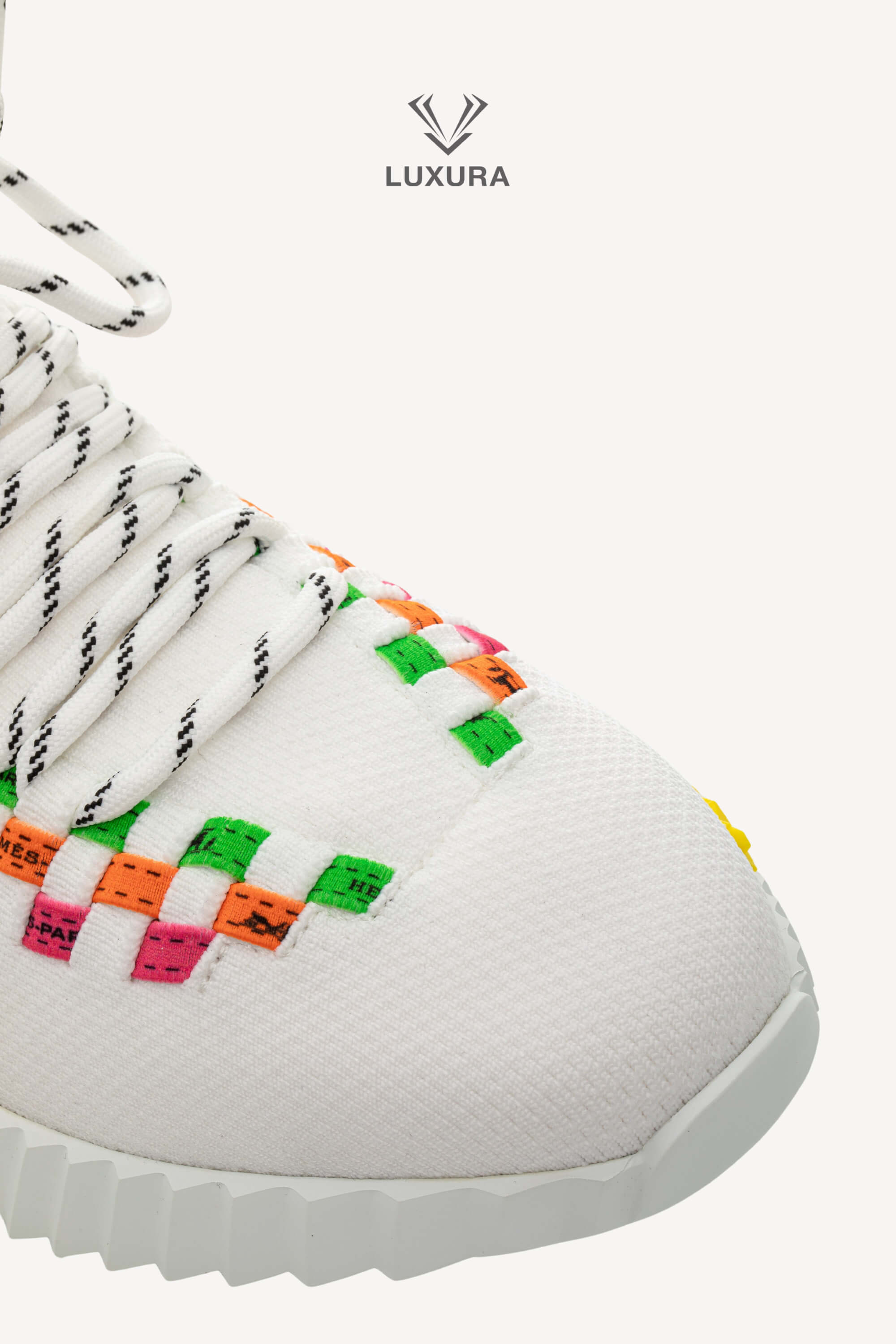 <span style="font-size: 10px;letter-spacing: .15em">HARD TO FIND</span><br>            <strong>HERMES</strong><br>            <div style="margin-top:10px;font-size:16px">Knit Flex Boldus Sneakers Multicolor White 37</div><br> - Image 10