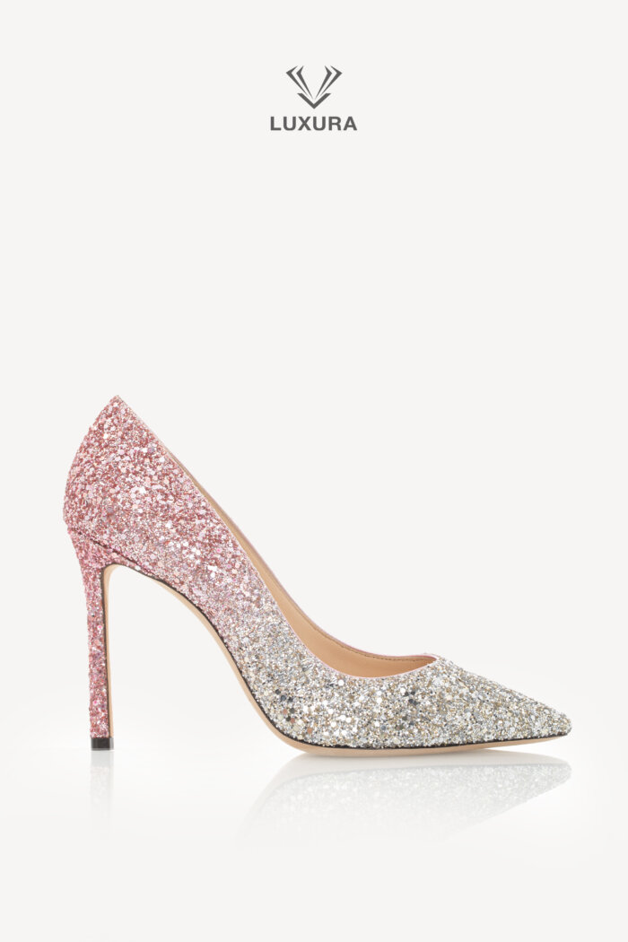 <span style="font-size: 10px;letter-spacing: .15em">HARD TO FIND</span><br>            <strong>JIMMY CHOO</strong><br>            <div style="margin-top:10px;font-size:16px">Romy 100 Glitter Embellished Pumps Platinum-Flamingo 36.5</div><br>