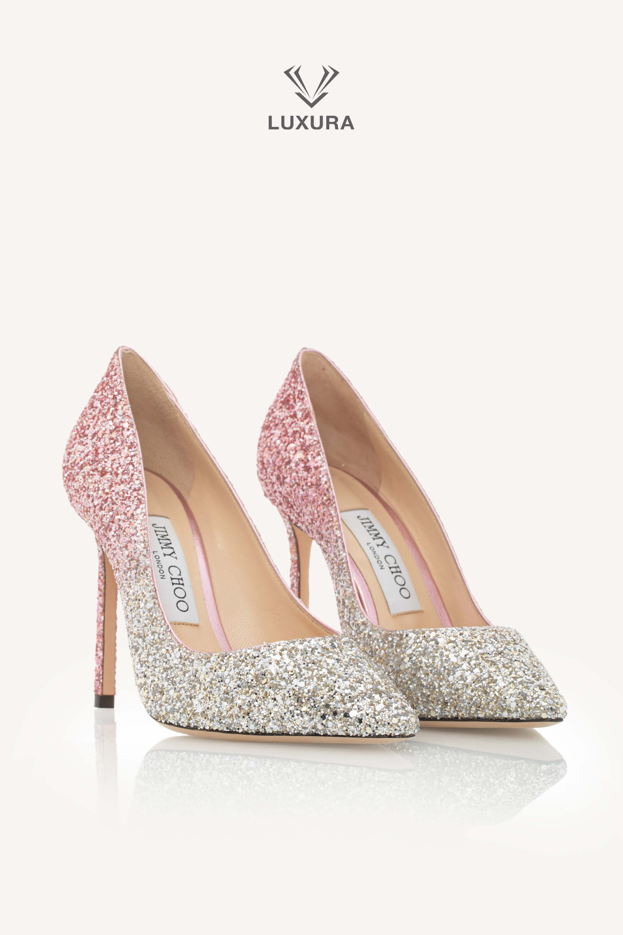 <span style="font-size: 10px;letter-spacing: .15em">HARD TO FIND</span><br> <strong>JIMMY CHOO</strong><br> <div style="margin-top:10px;font-size:16px">Romy 100 Glitter Embellished Pumps Platinum-Flamingo 36.5</div><br> - Image 4