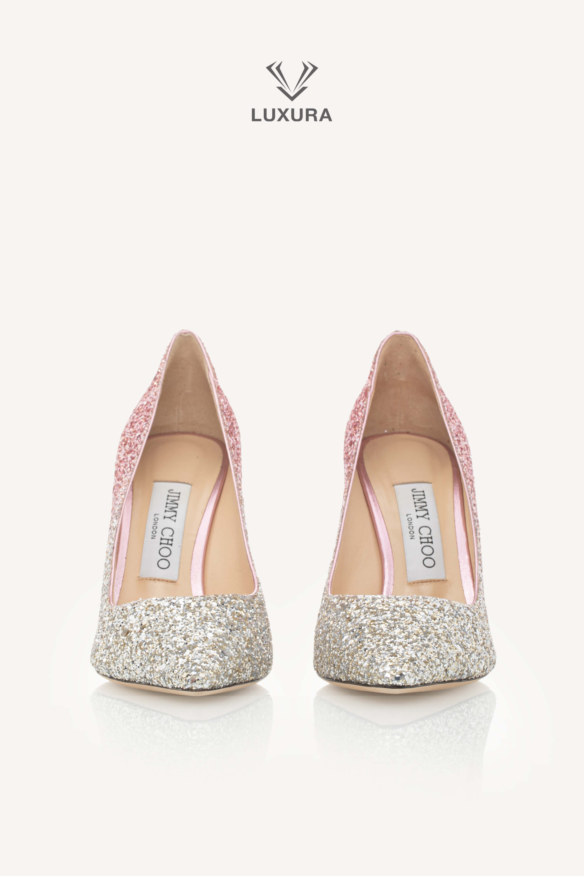<span style="font-size: 10px;letter-spacing: .15em">HARD TO FIND</span><br> <strong>JIMMY CHOO</strong><br> <div style="margin-top:10px;font-size:16px">Romy 100 Glitter Embellished Pumps Platinum-Flamingo 36.5</div><br> - Image 6