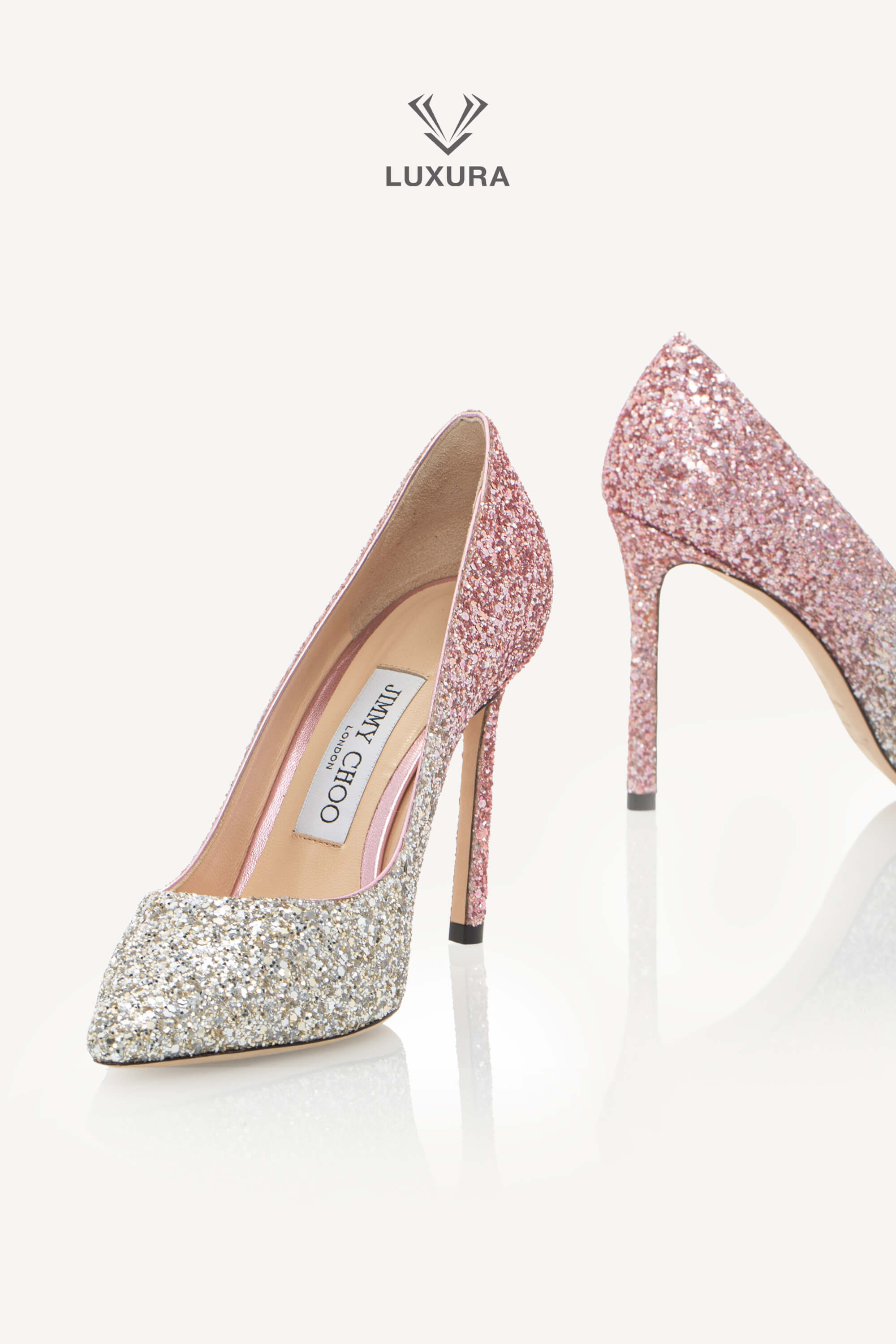 <span style="font-size: 10px;letter-spacing: .15em">HARD TO FIND</span><br> <strong>JIMMY CHOO</strong><br> <div style="margin-top:10px;font-size:16px">Romy 100 Glitter Embellished Pumps Platinum-Flamingo 36.5</div><br> - Image 5
