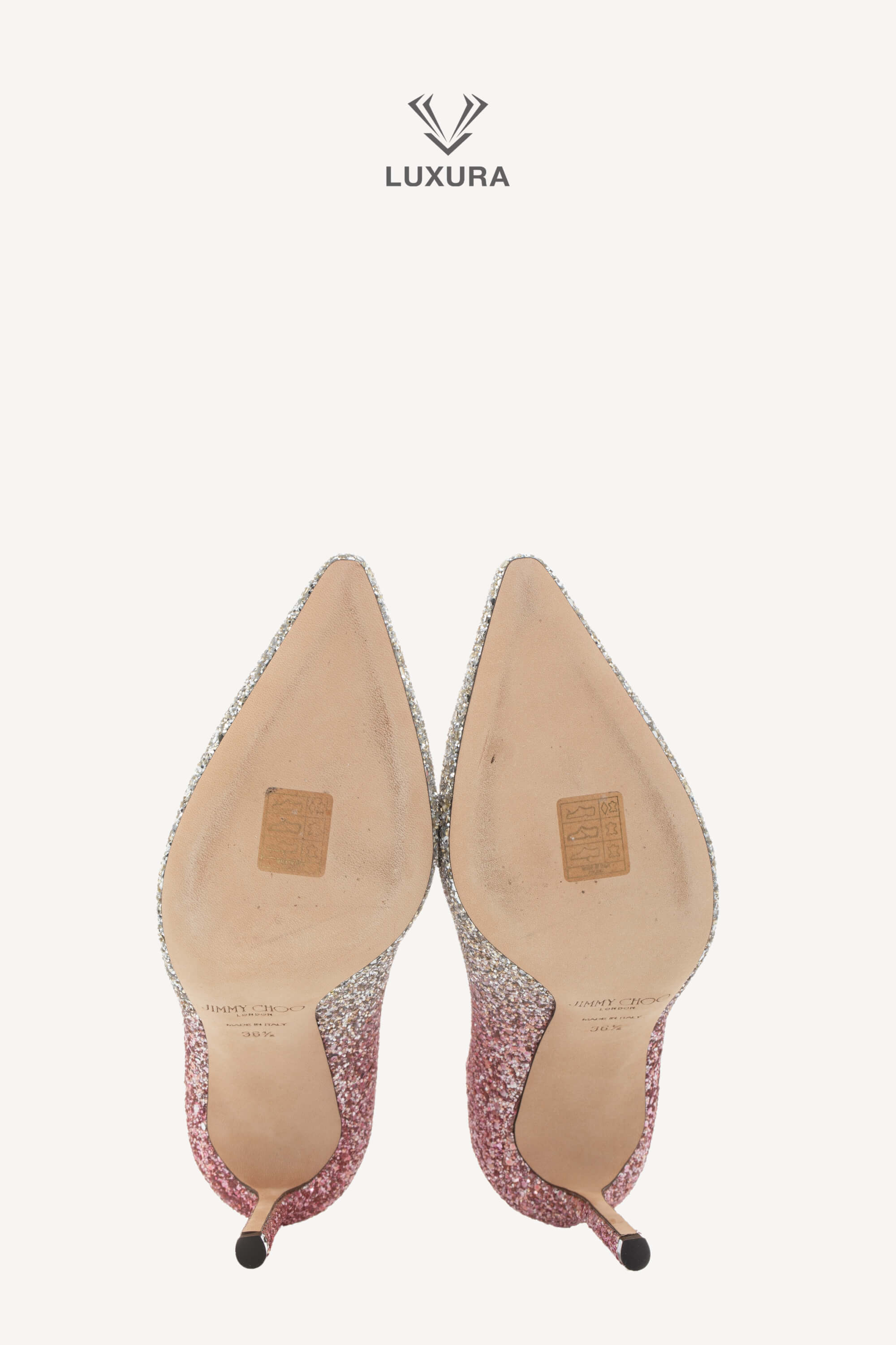 <span style="font-size: 10px;letter-spacing: .15em">HARD TO FIND</span><br> <strong>JIMMY CHOO</strong><br> <div style="margin-top:10px;font-size:16px">Romy 100 Glitter Embellished Pumps Platinum-Flamingo 36.5</div><br> - Image 18