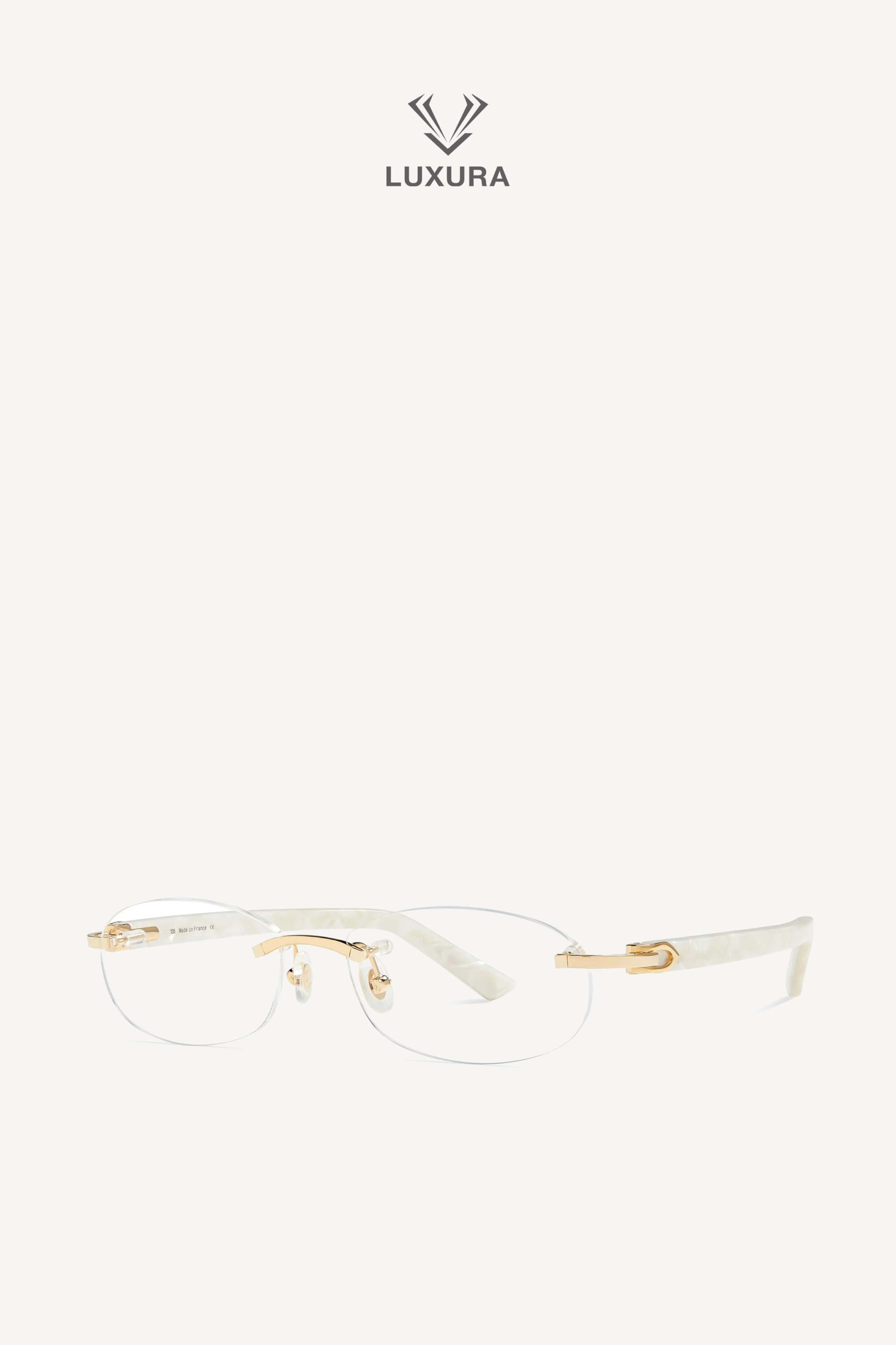 <span style="font-size: 10px;letter-spacing: .15em">BEST DEAL</span><br> <strong>CARTIER</strong><br> <div style="margin-top:10px;font-size:16px">CT0056O-002 Eyeglasses Rimless Shinny Gold-Pearl Chevron</div><br> - Image 5