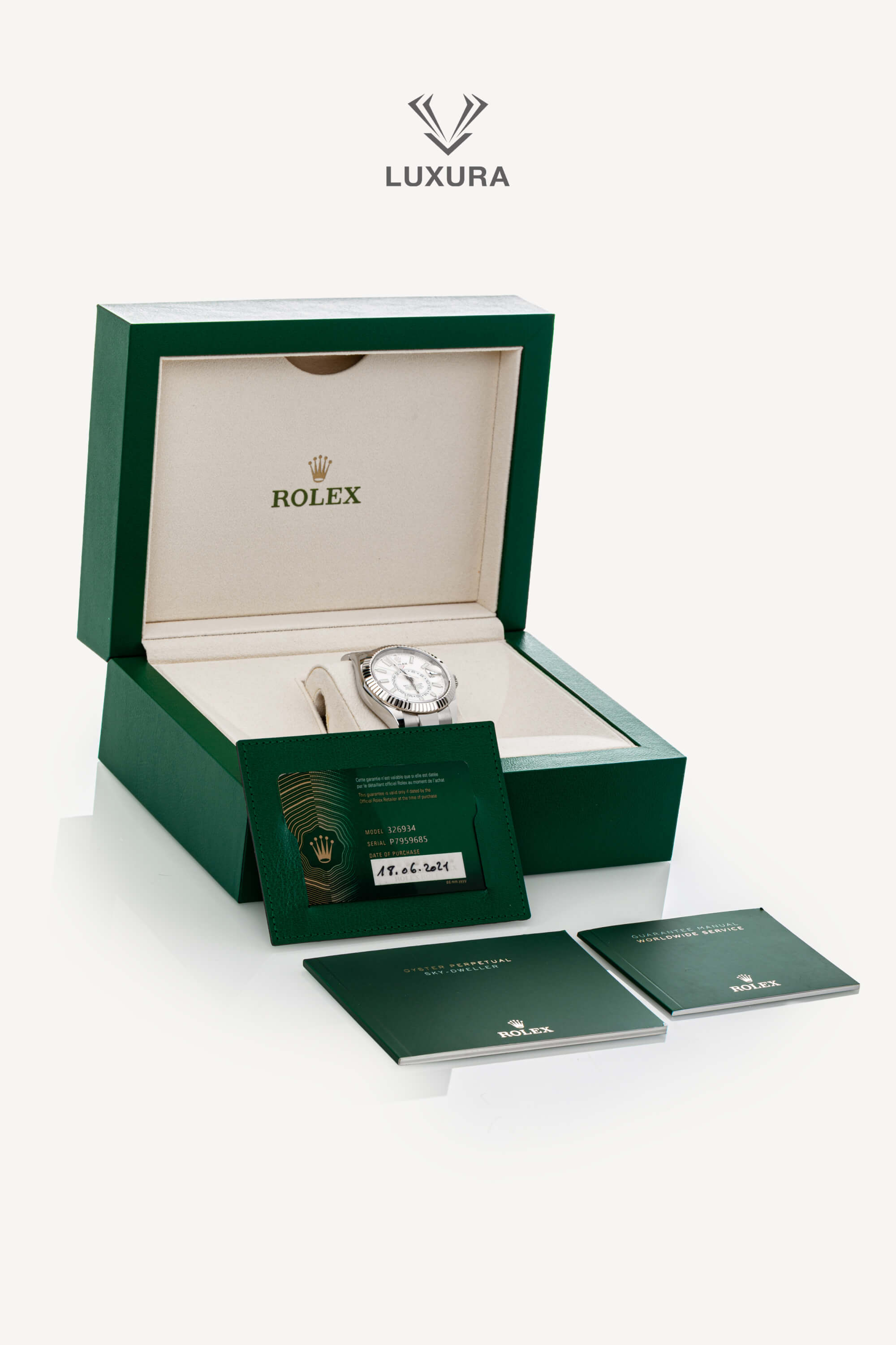 <span style="font-size: 10px;letter-spacing: .15em">HARD TO FIND</span><br> <strong>ROLEX</strong><br> <div style="margin-top:10px;font-size:16px">Sky-Dweller Oyster Perpetual 42mm White Dial Oystersteel and White Gold</div><br> - Image 2