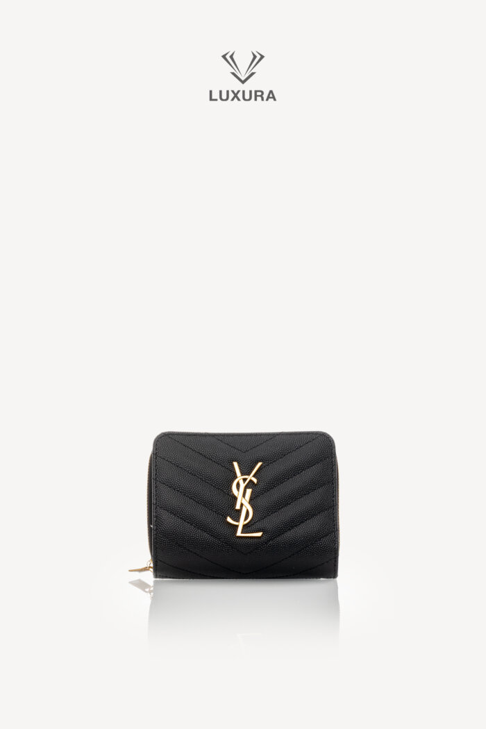 <span style="font-size: 10px;letter-spacing: .15em">BEST DEAL</span><br>            <strong>SAINT LAURENT</strong><br>            <div style="margin-top:10px;font-size:16px">Cassandre Matelasse Compact Zip Around Wallet in Grain de Poudre Leather Black</div><br>