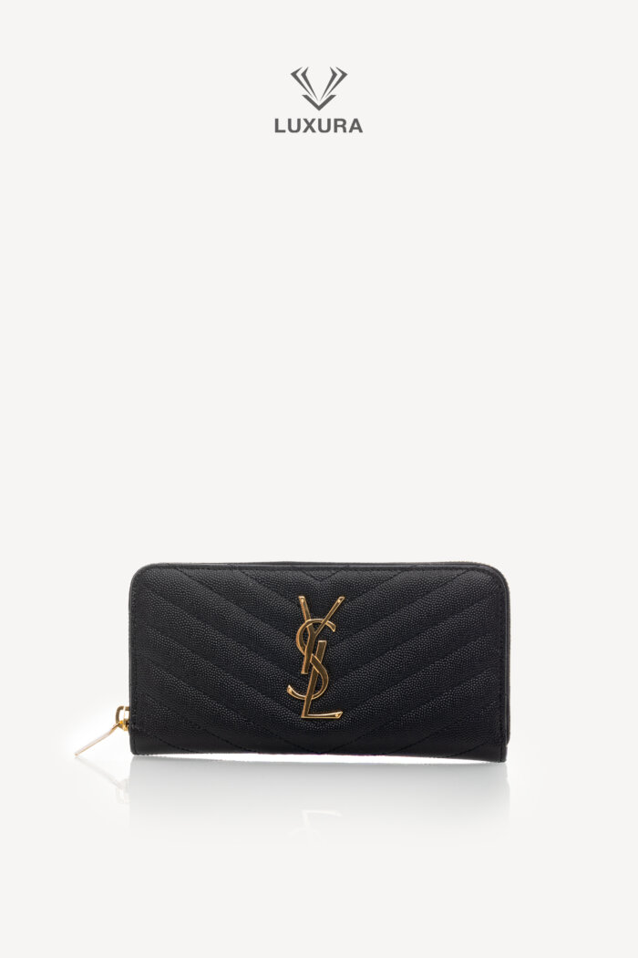 <span style="font-size: 10px;letter-spacing: .15em">BEST DEAL</span><br> <strong>SAINT LAURENT</strong><br> <div style="margin-top:10px;font-size:16px">Cassandre Matelasse Zip Around Wallet in Grain de Poudre Leather Black</div><br>