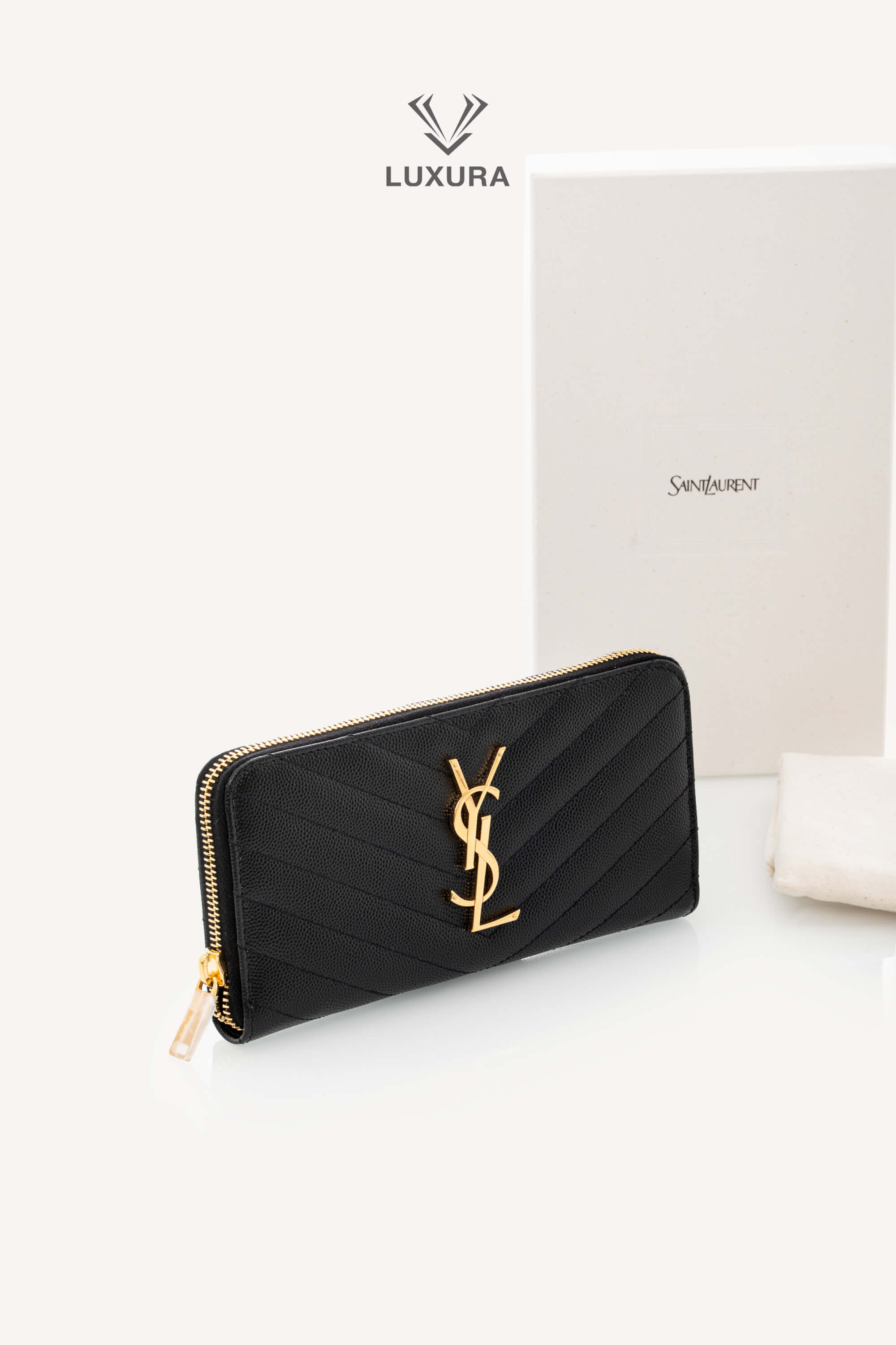 <span style="font-size: 10px;letter-spacing: .15em">BEST DEAL</span><br> <strong>SAINT LAURENT</strong><br> <div style="margin-top:10px;font-size:16px">Cassandre Matelasse Zip Around Wallet in Grain de Poudre Leather Black</div><br> - Image 5