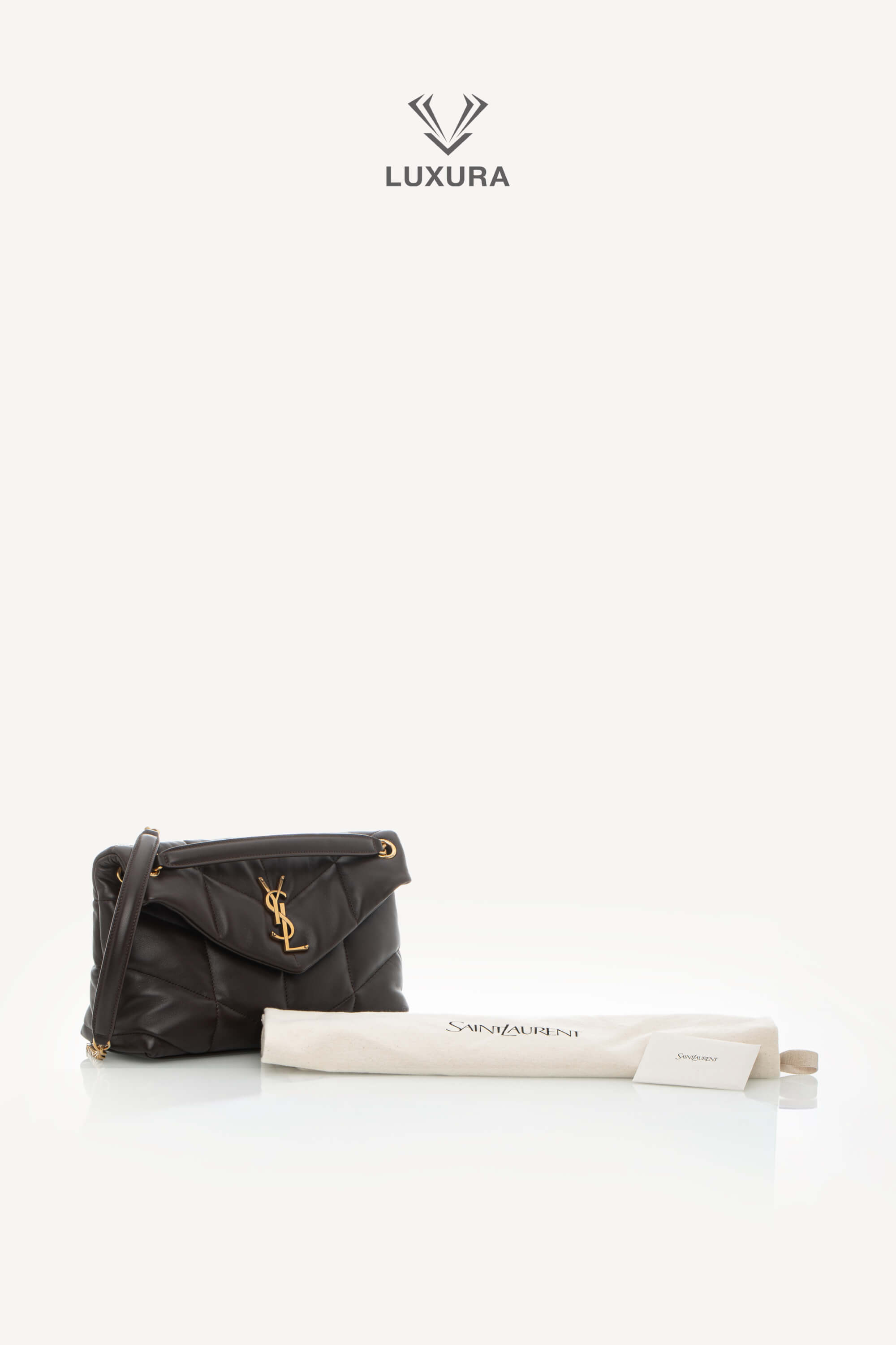 <span style="font-size: 10px;letter-spacing: .15em">HARD TO FIND</span><br> <strong>SAINT LAURENT</strong><br> <div style="margin-top:10px;font-size:16px">Puffer Small Matelasse Leather Shoulder Bag Dark Sweet Choco</div><br> - Image 2